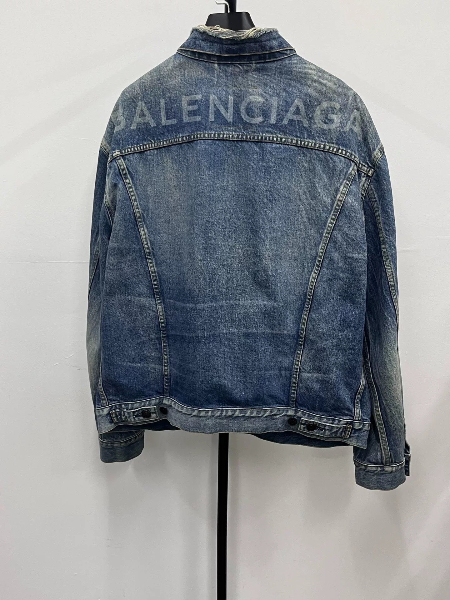 Balenciaga Washed Distressed Logo Denim Jacket