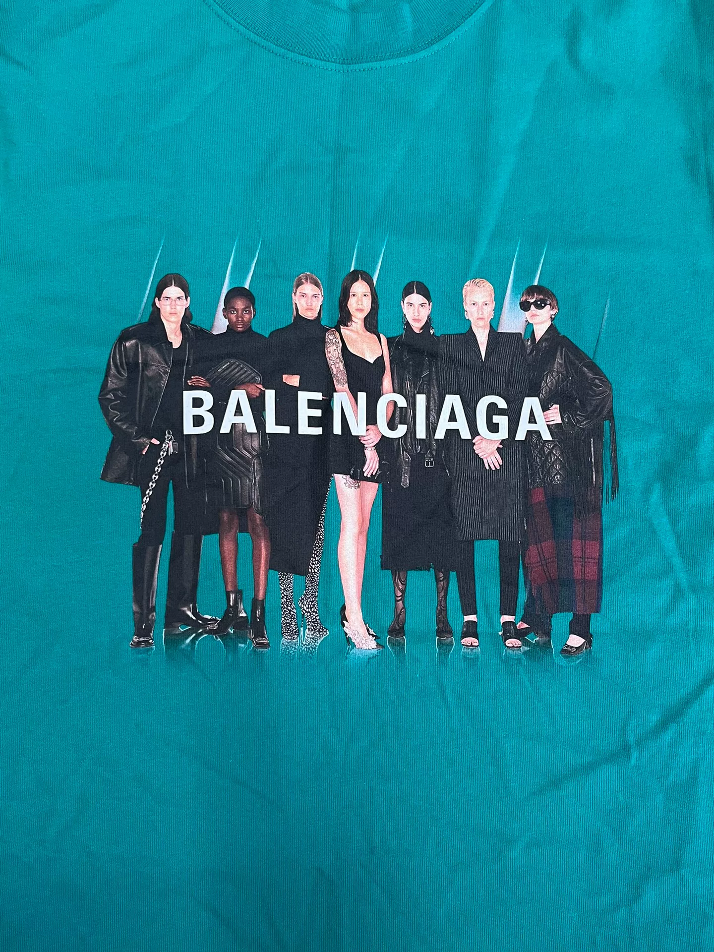 Balenciaga Green Band Portrait Logo T-shirt — detail