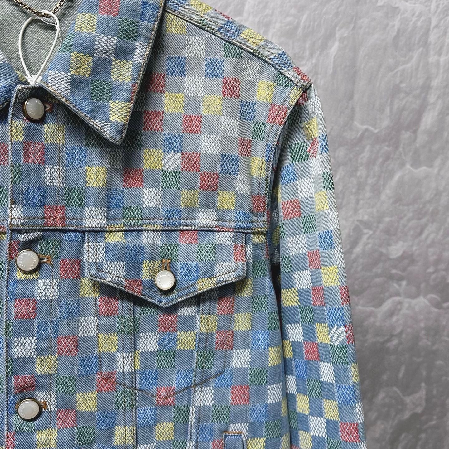 Louis Vuitton SS25 Colorful Checkered Denim Jacket — detail