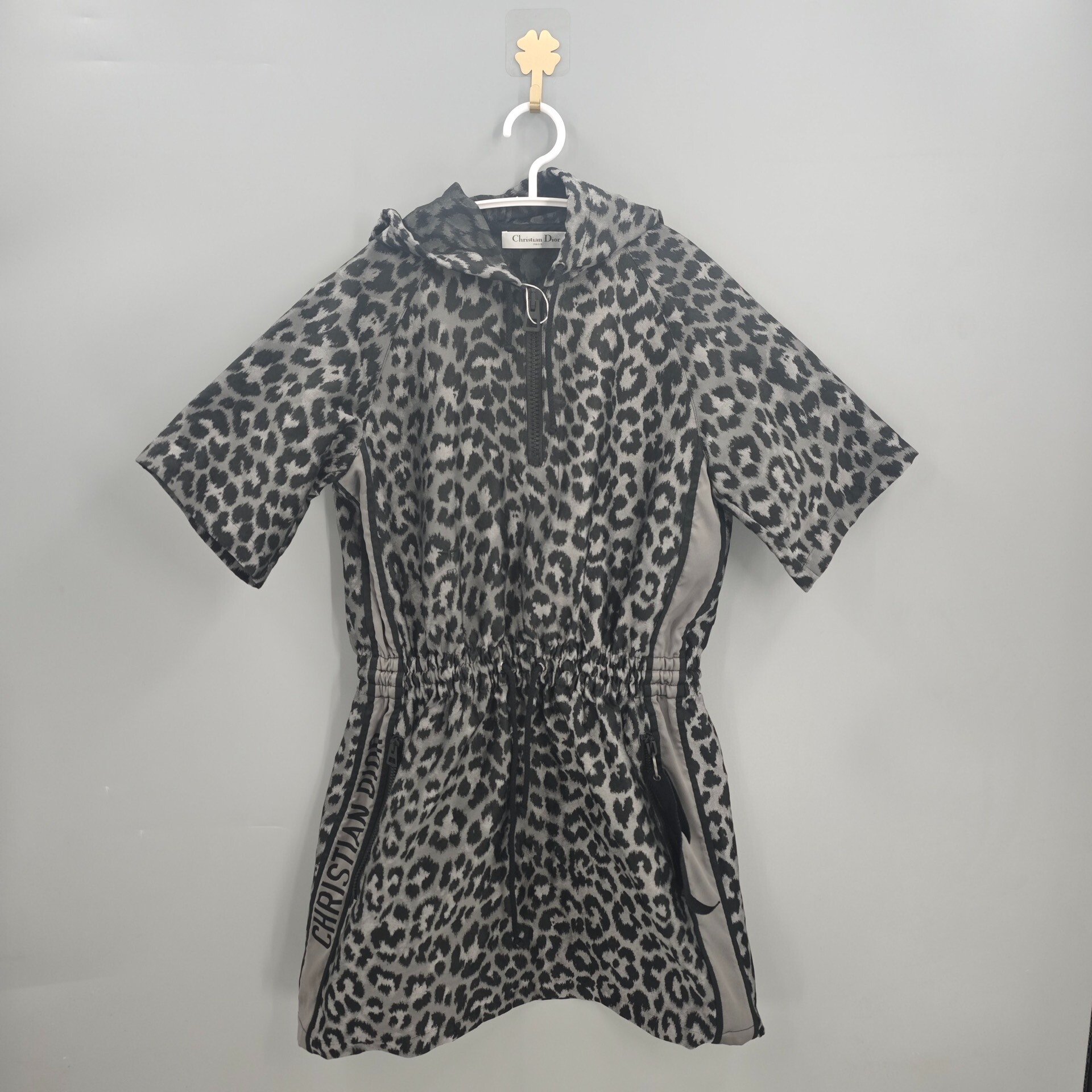 Dior Leopard Print Hooded Half-Zip Dress
