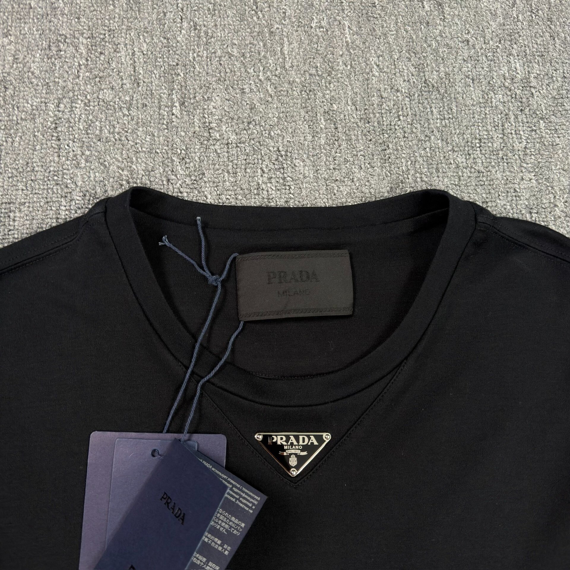 Prada Black Short-Sleeve Triangle Logo Shirt — detail