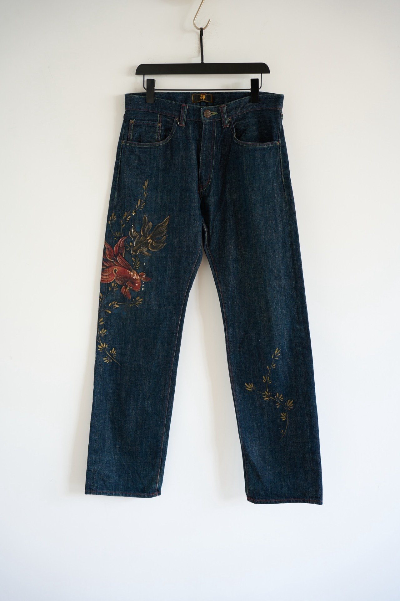 ZEN Hand-painted Goldfish Dark Blue Jeans