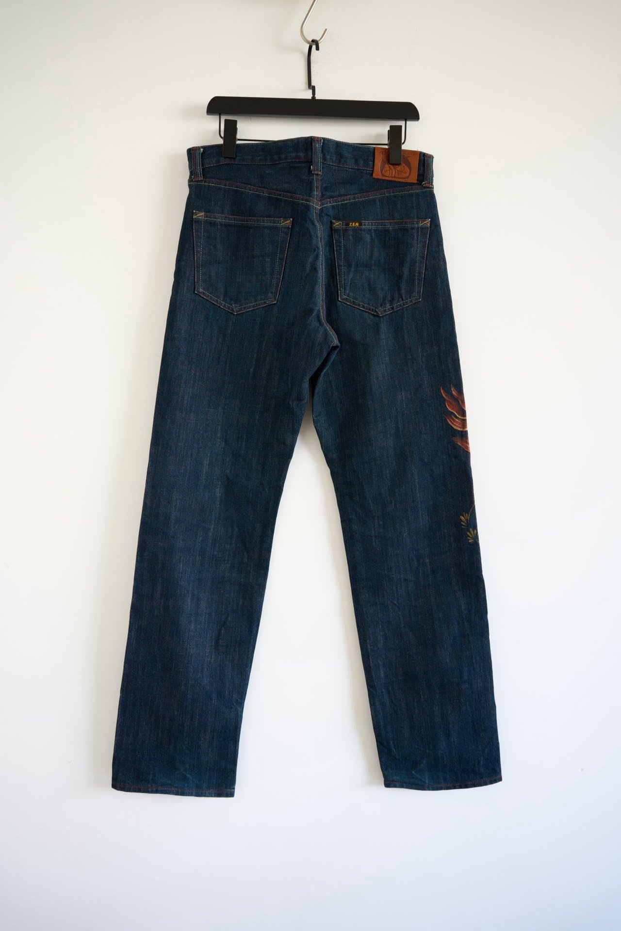 ZEN Hand-painted Goldfish Dark Blue Jeans — front