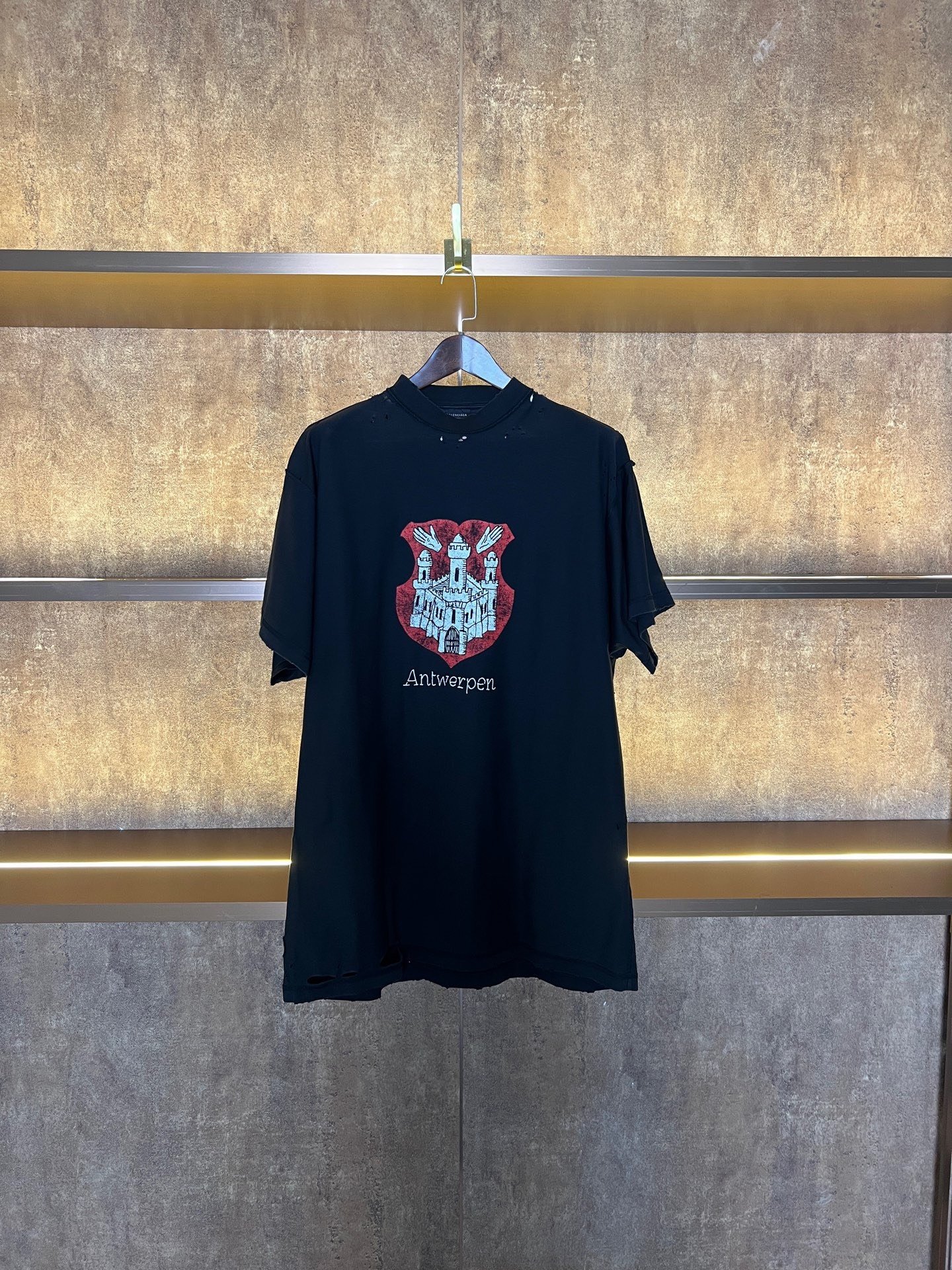 Balenciaga Castle Print Distressed Short Sleeve
