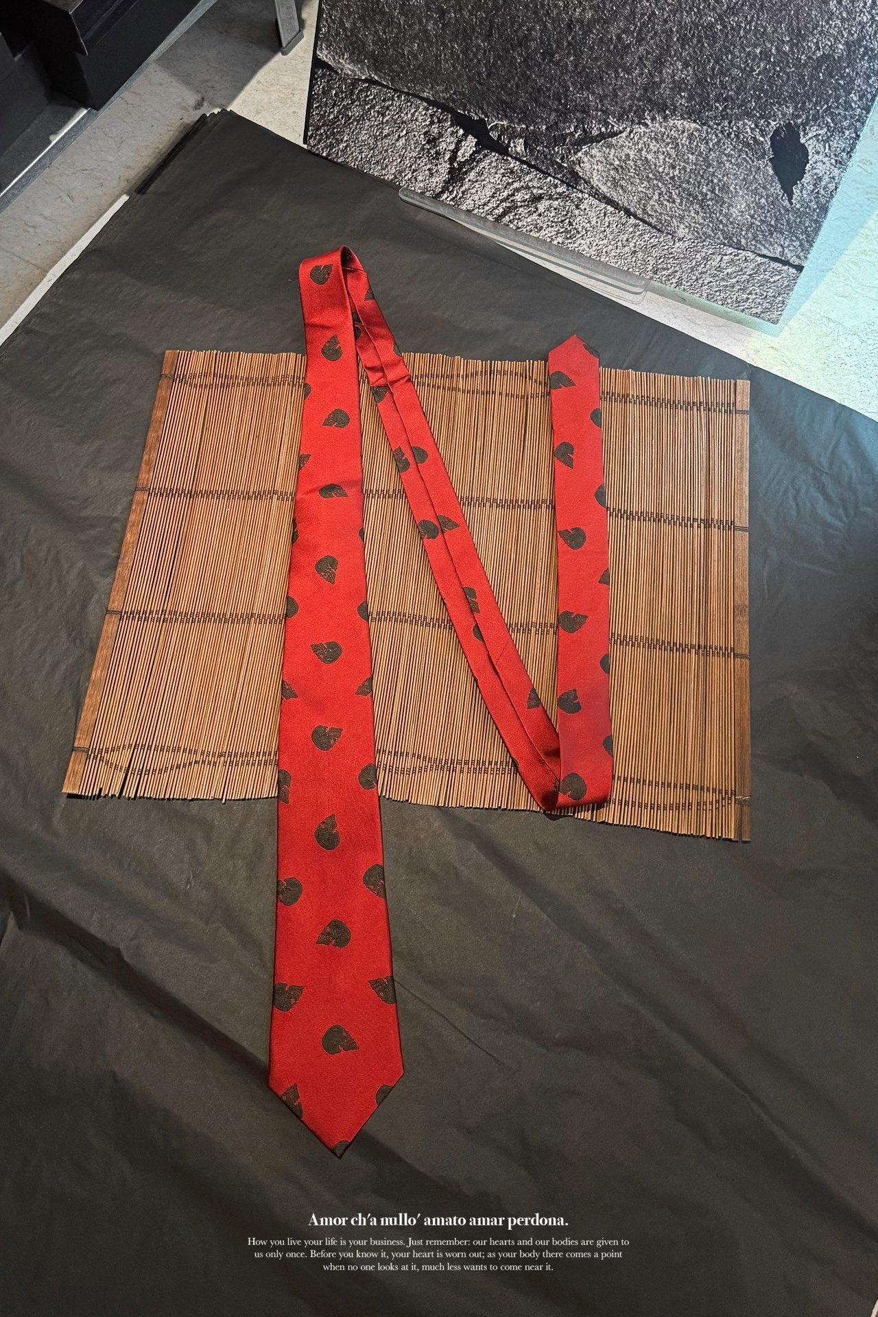 Yohji Yamamoto 14AW Red Skull Silk Tie — front