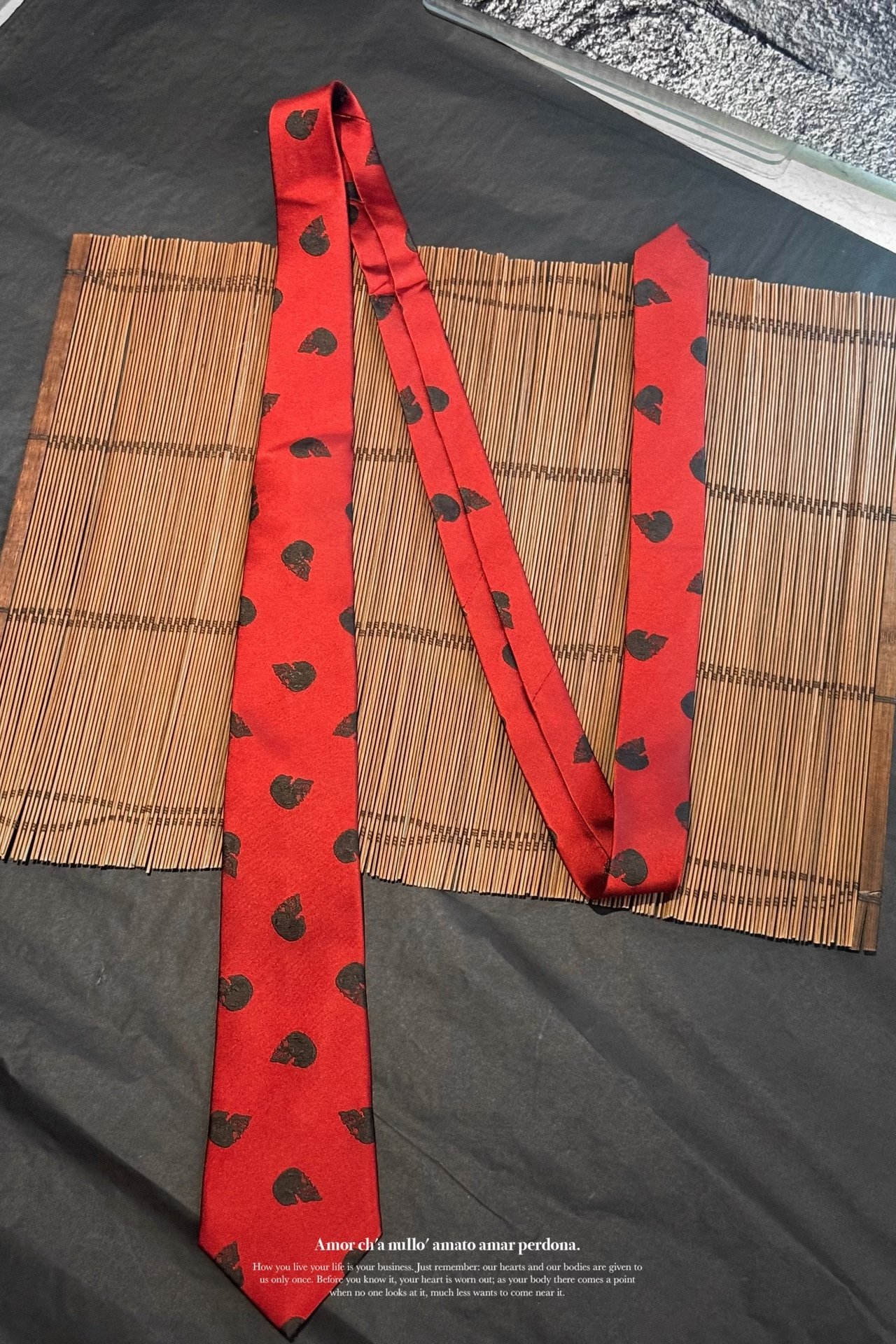 Yohji Yamamoto 14AW Red Skull Silk Tie — back