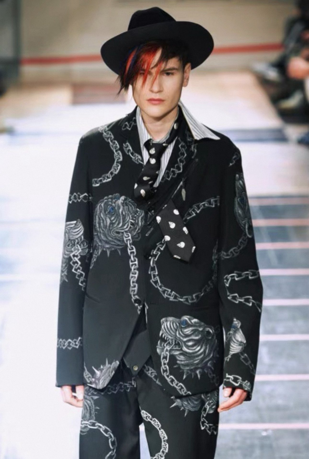 Yohji Yamamoto 14AW Red Skull Silk Tie — label