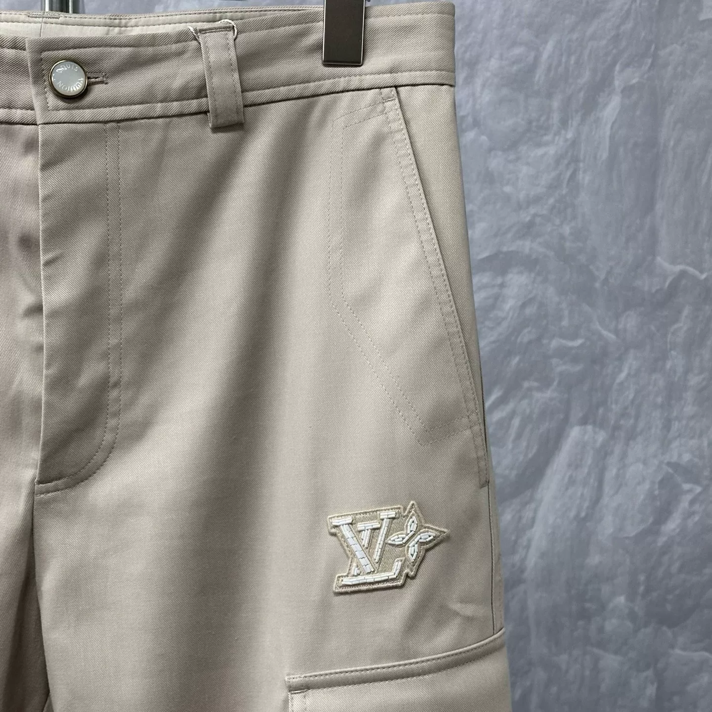 Louis Vuitton SS25 Beaded Logo Cargo Pants — detail