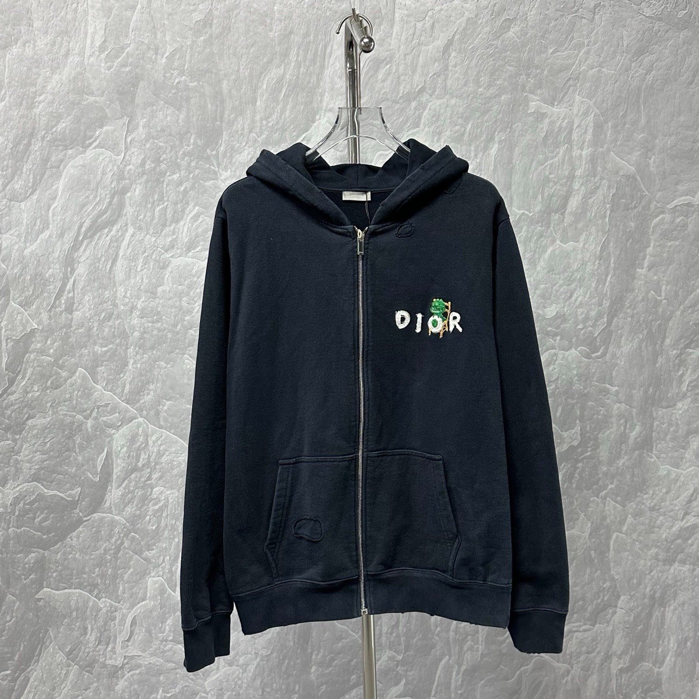 Dior SS24 Dragon Logo Distressed Hoodie