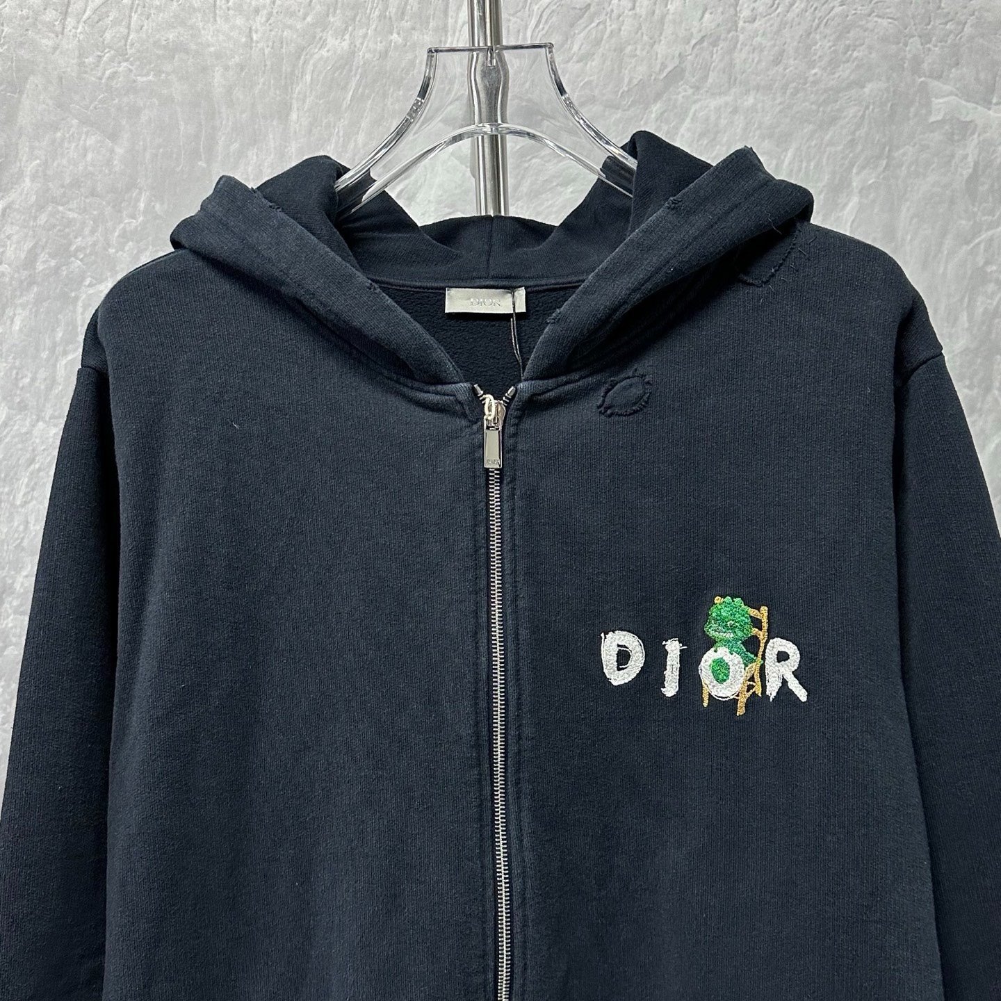 Dior SS24 Dragon Logo Distressed Hoodie — front