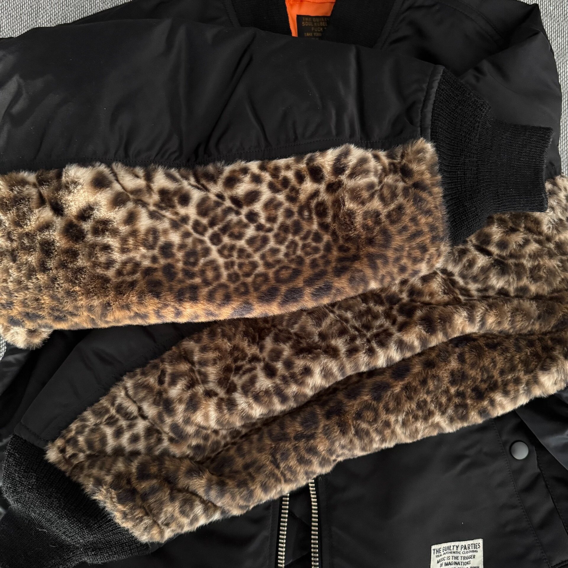 Wacko Maria Leopard MA-1 Flight Jacket — label