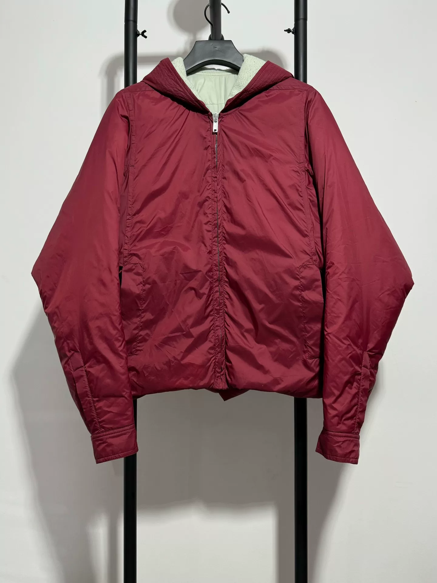 Rick Owens Burgundy Short Hooded Jacket