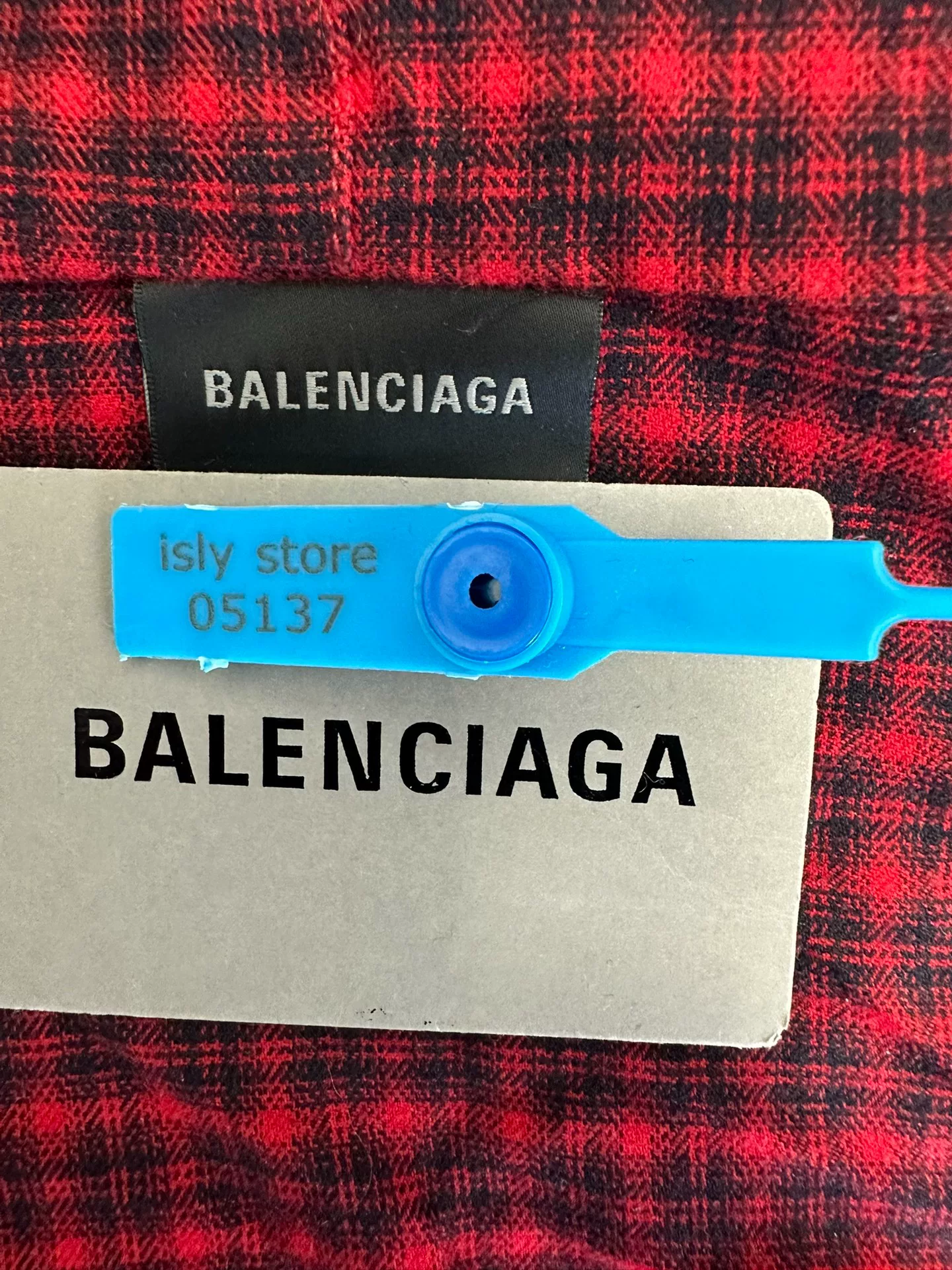 Balenciaga Red Black Checkered Hooded Shirt — back