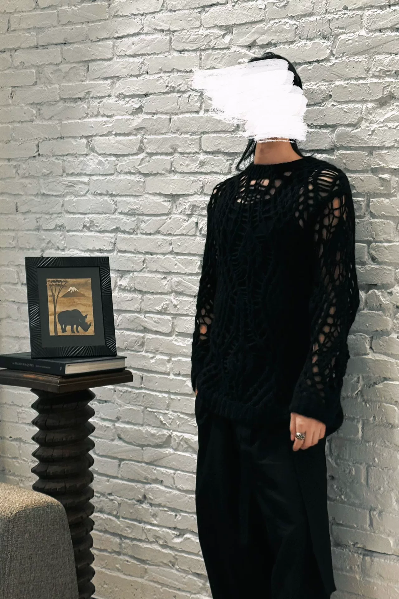 Yohji Yamamoto 23AW Openwork Wool Knit Top — label
