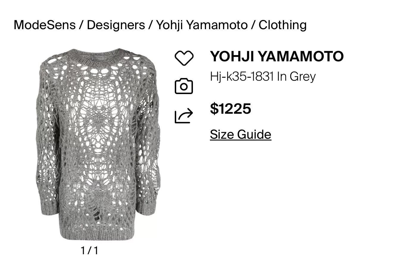 Yohji Yamamoto 23AW Openwork Wool Knit Top — front