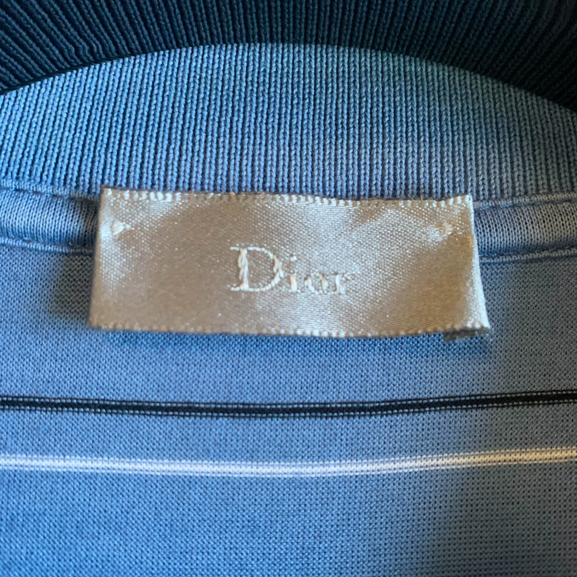Dior Blue Striped Bee Logo Polo — label