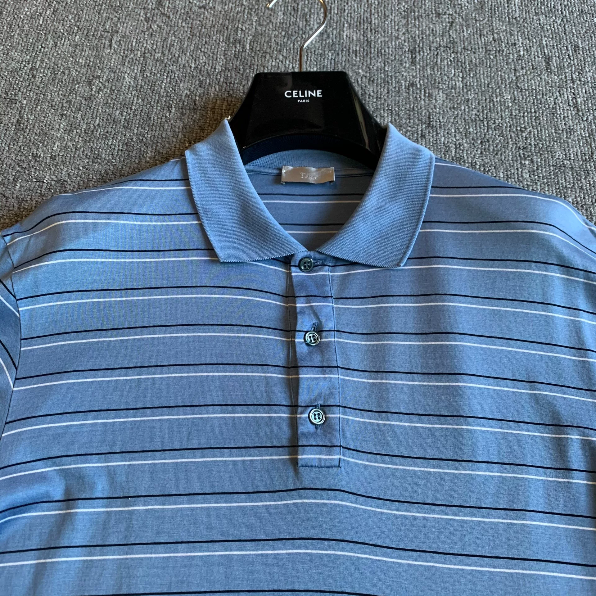 Dior Blue Striped Bee Logo Polo — detail