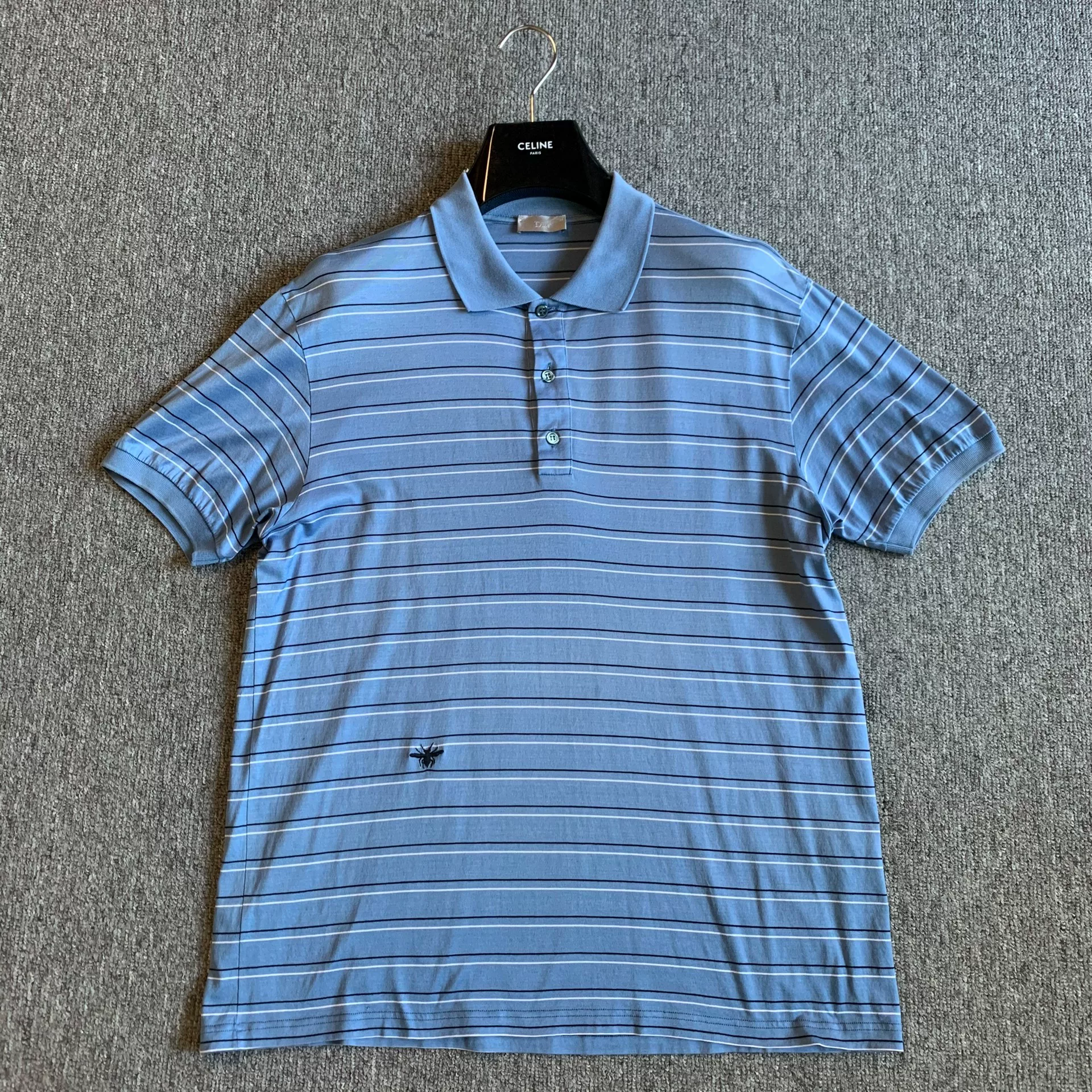 Dior Blue Striped Bee Logo Polo