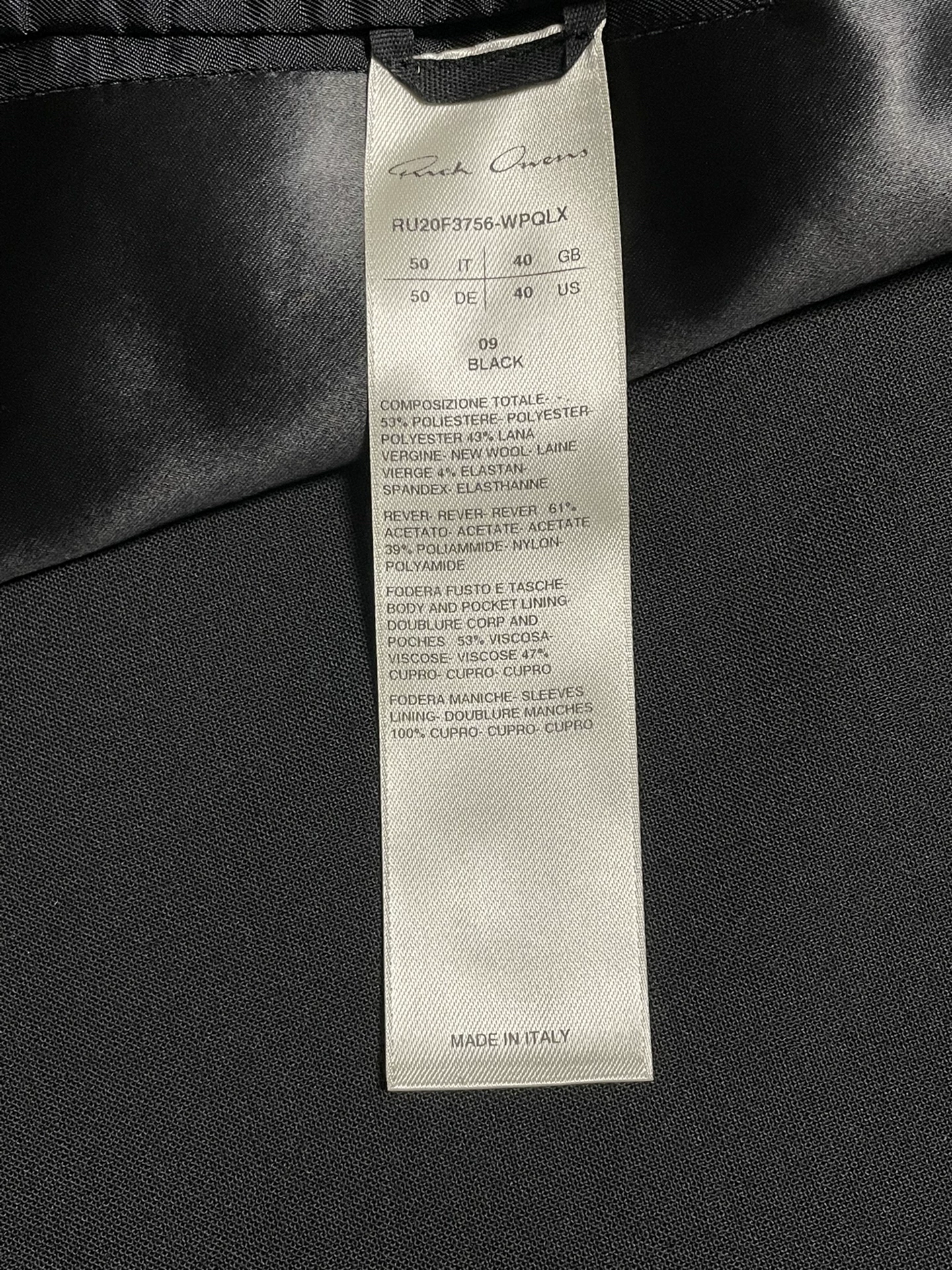 Rick Owens Black Suit Jacket — detail