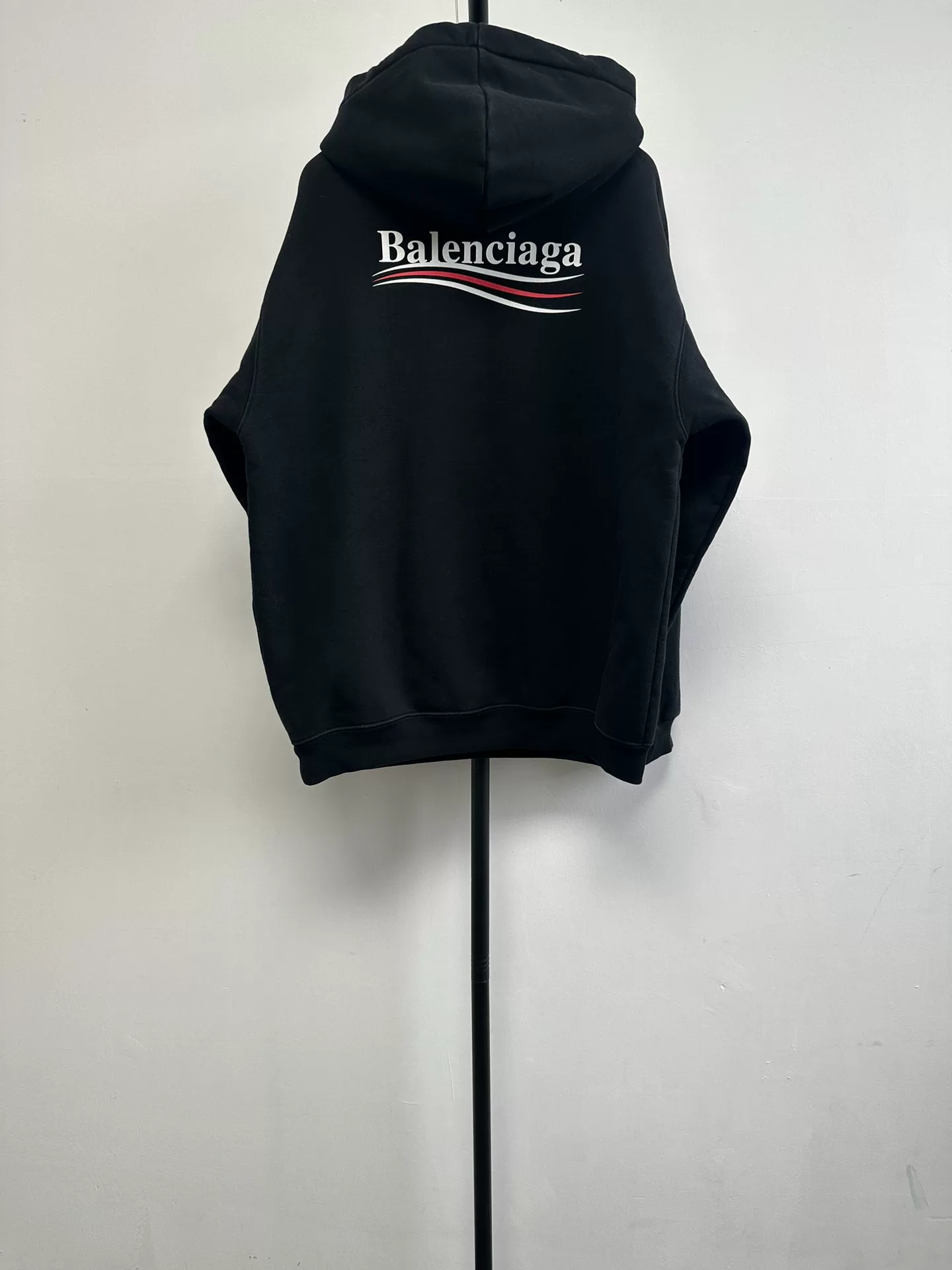 Balenciaga Embroidered Logo Black Hoodie — front