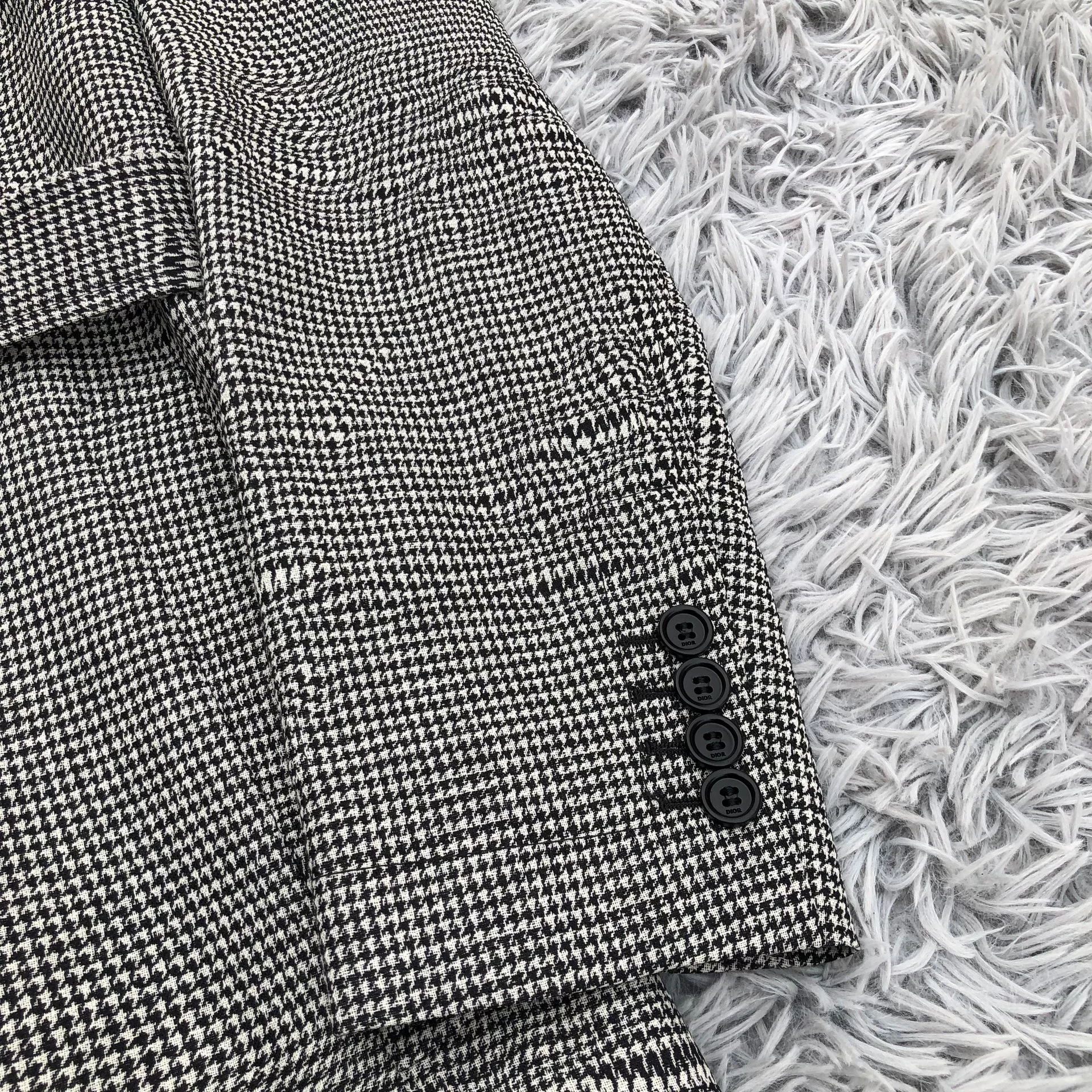 Dior Long Houndstooth Buckle Coat — front