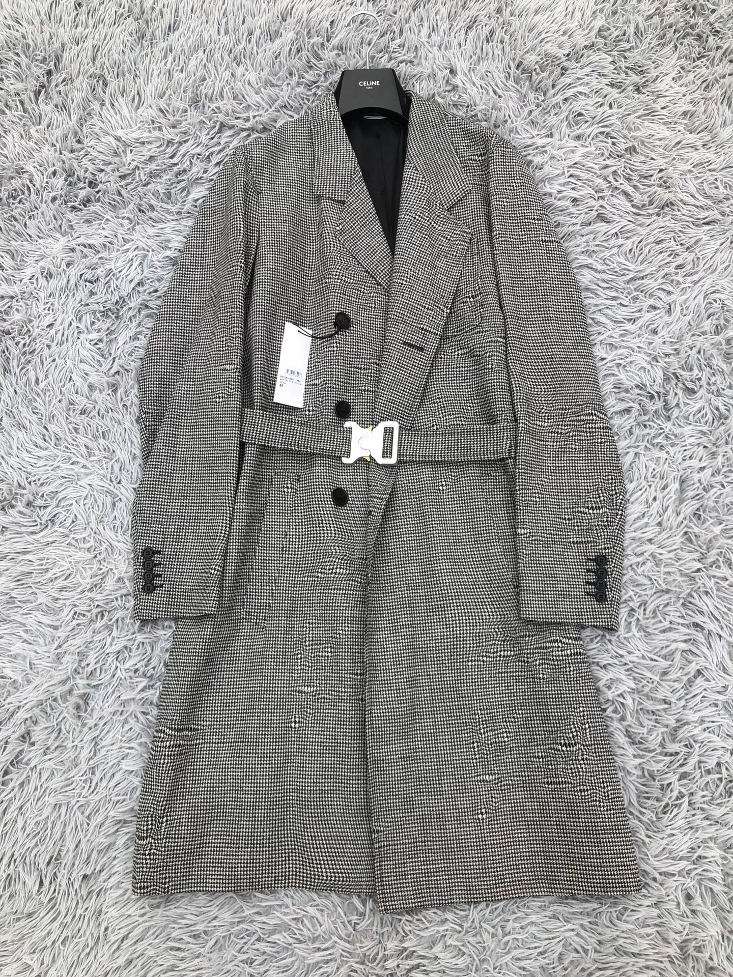 Dior Long Houndstooth Buckle Coat