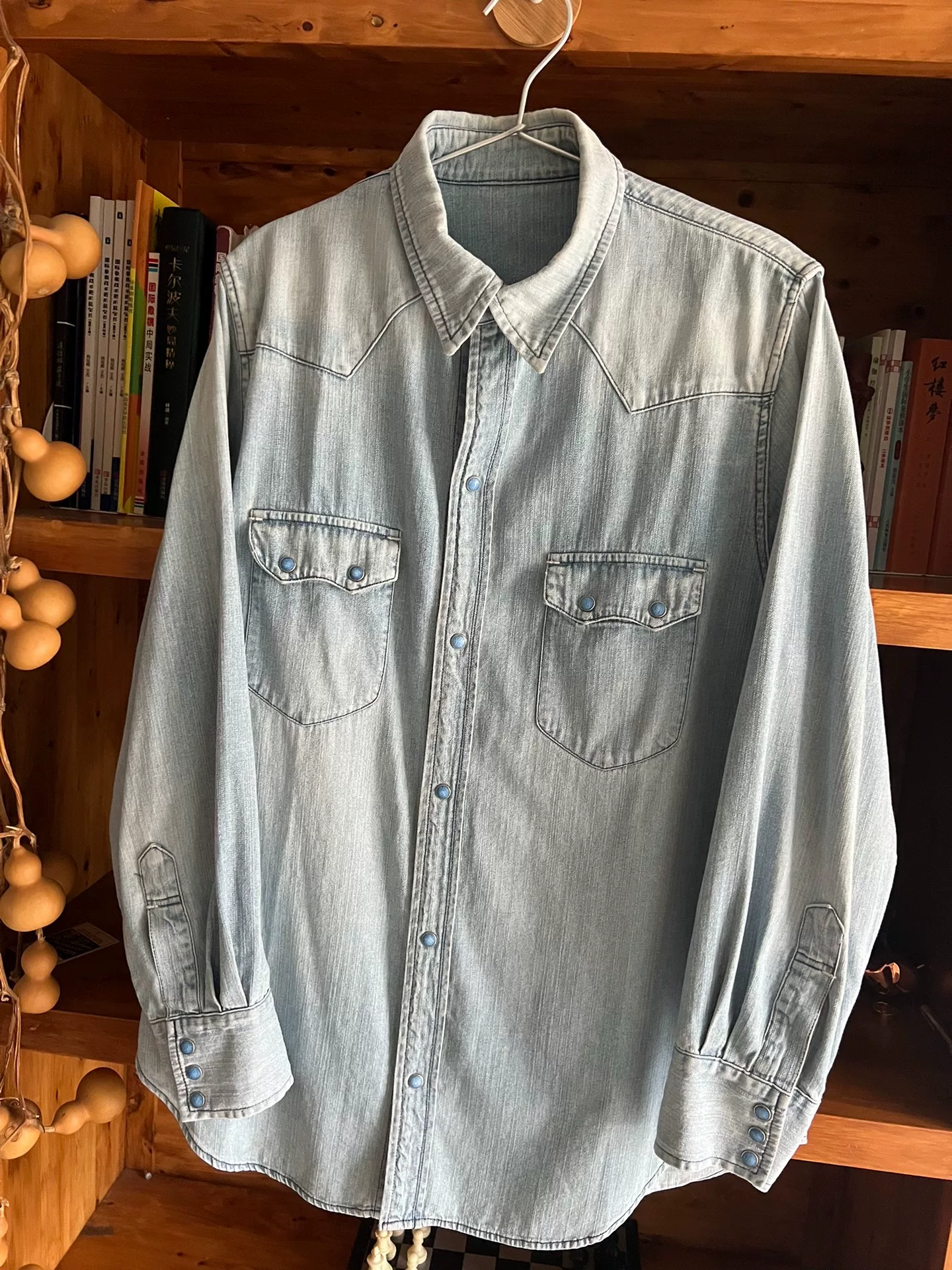 Porter Classic Washed Distressed Denim Shirt — detail