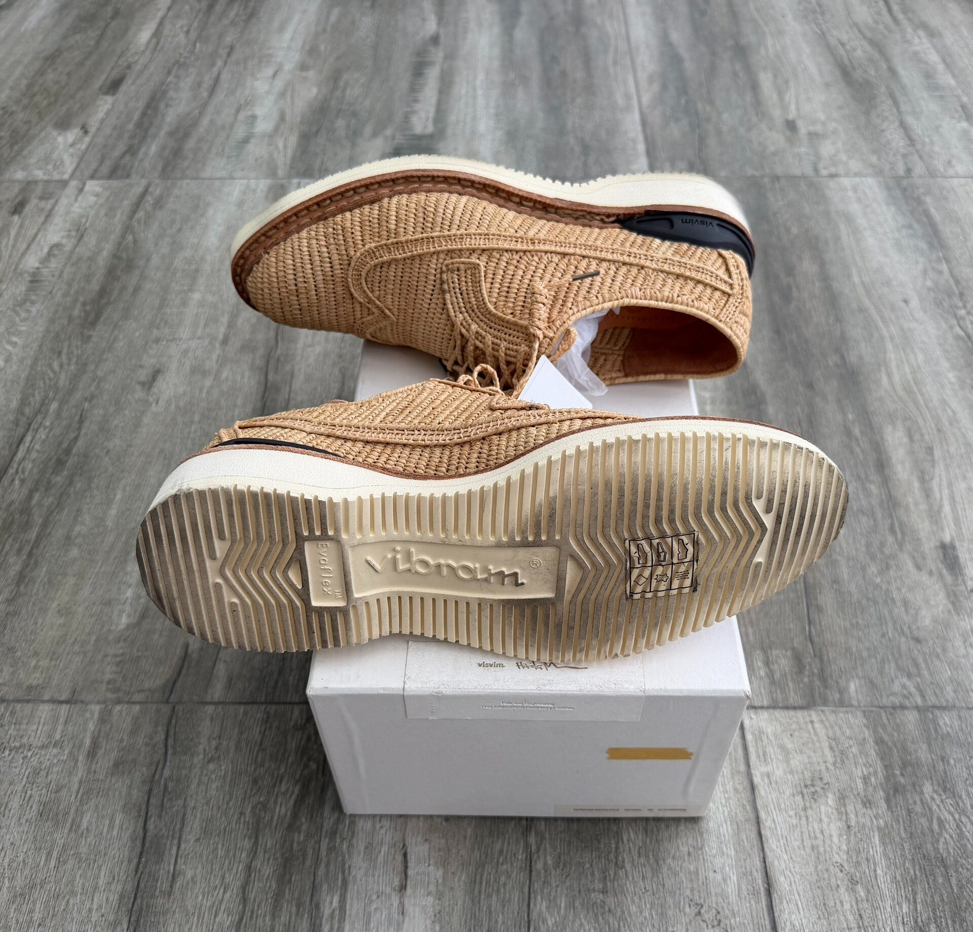 Visvim Patrician Raffia-Folk Low-Top Shoes — label