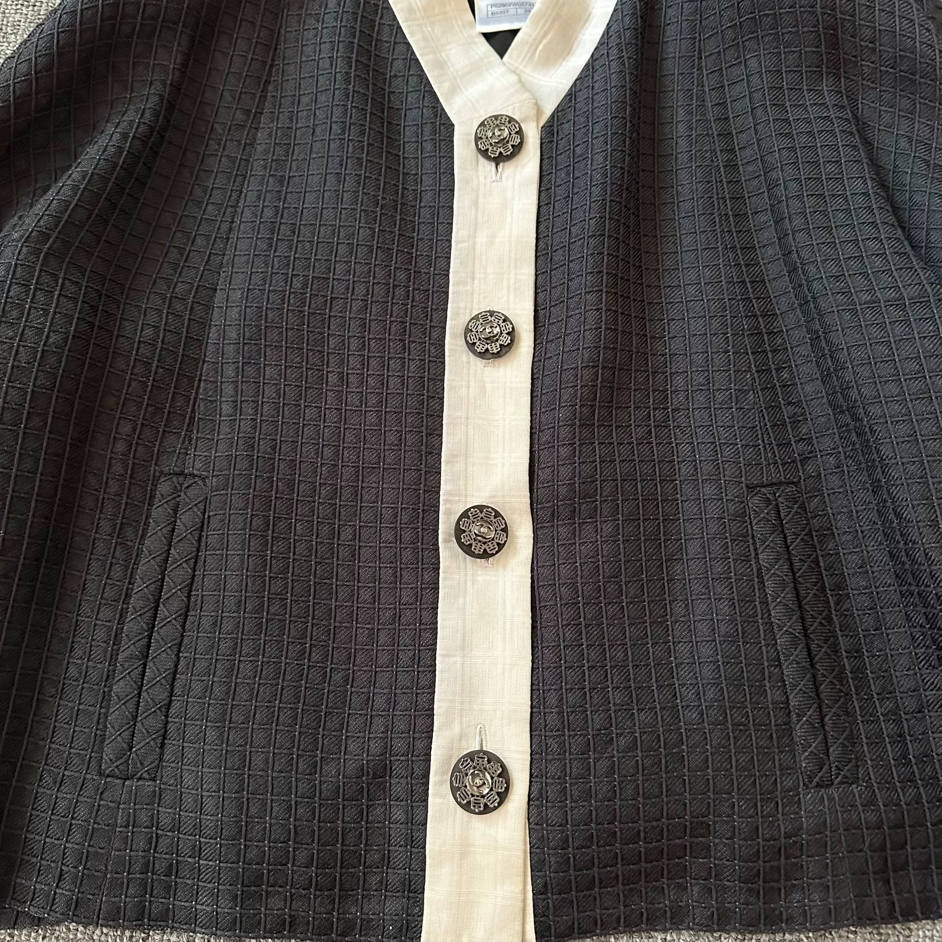 Chanel Black Cropped Jacket with Trim — front