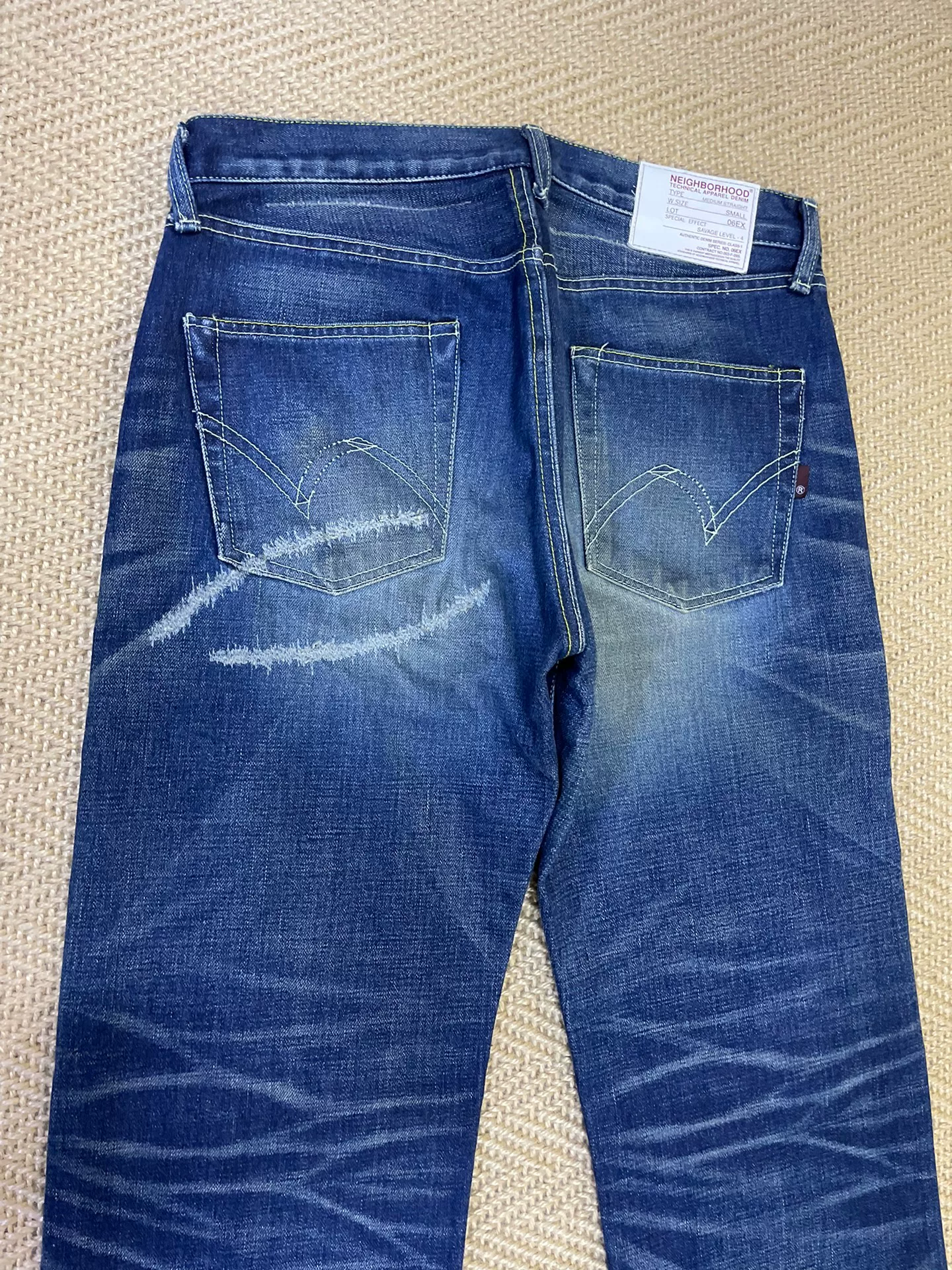 NEIGHBORHOOD 06EX KNEEL DOWN Patched Distressed Jeans — back