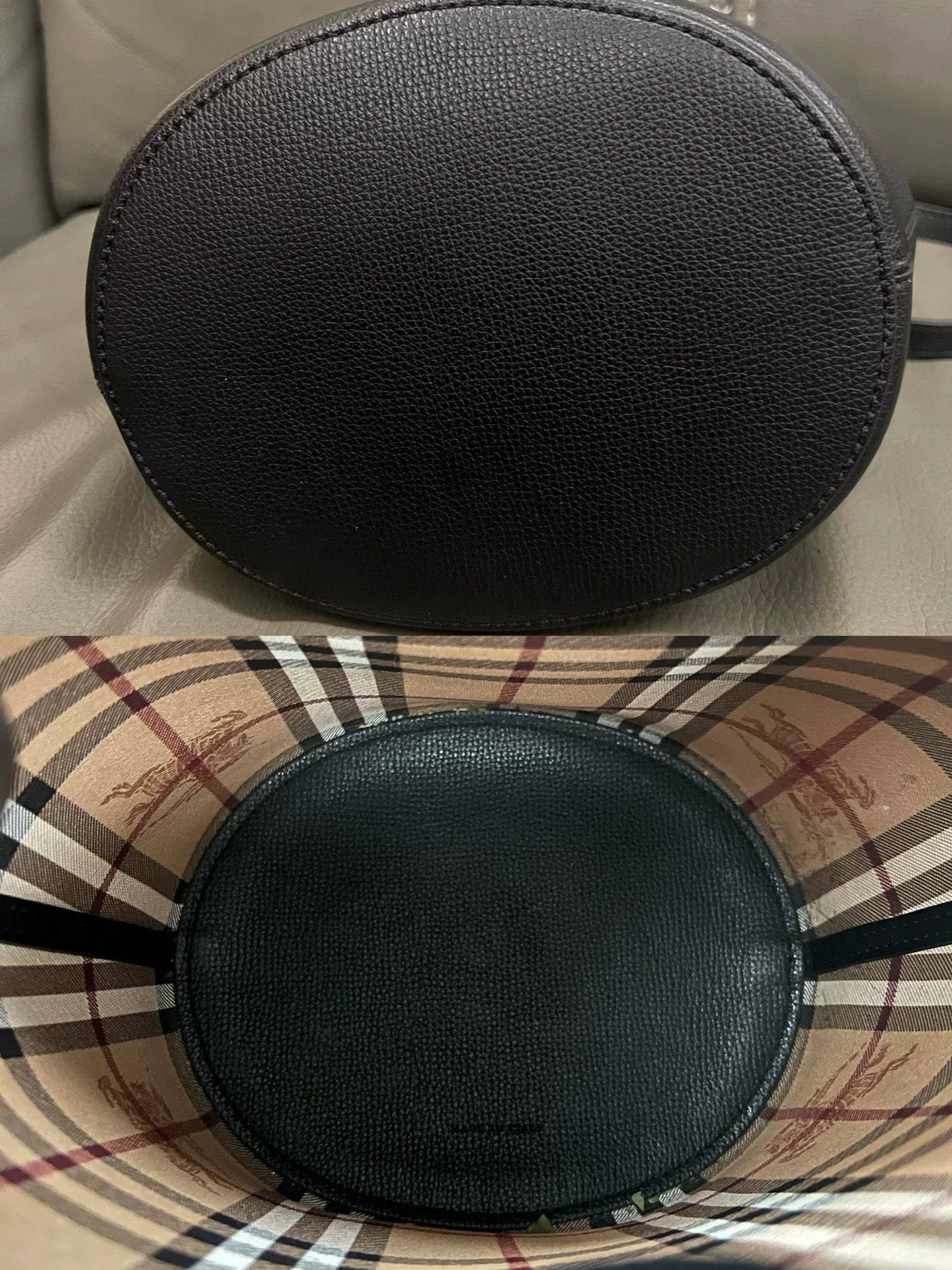 Burberry Crossbody Leather Bucket Bag — detail