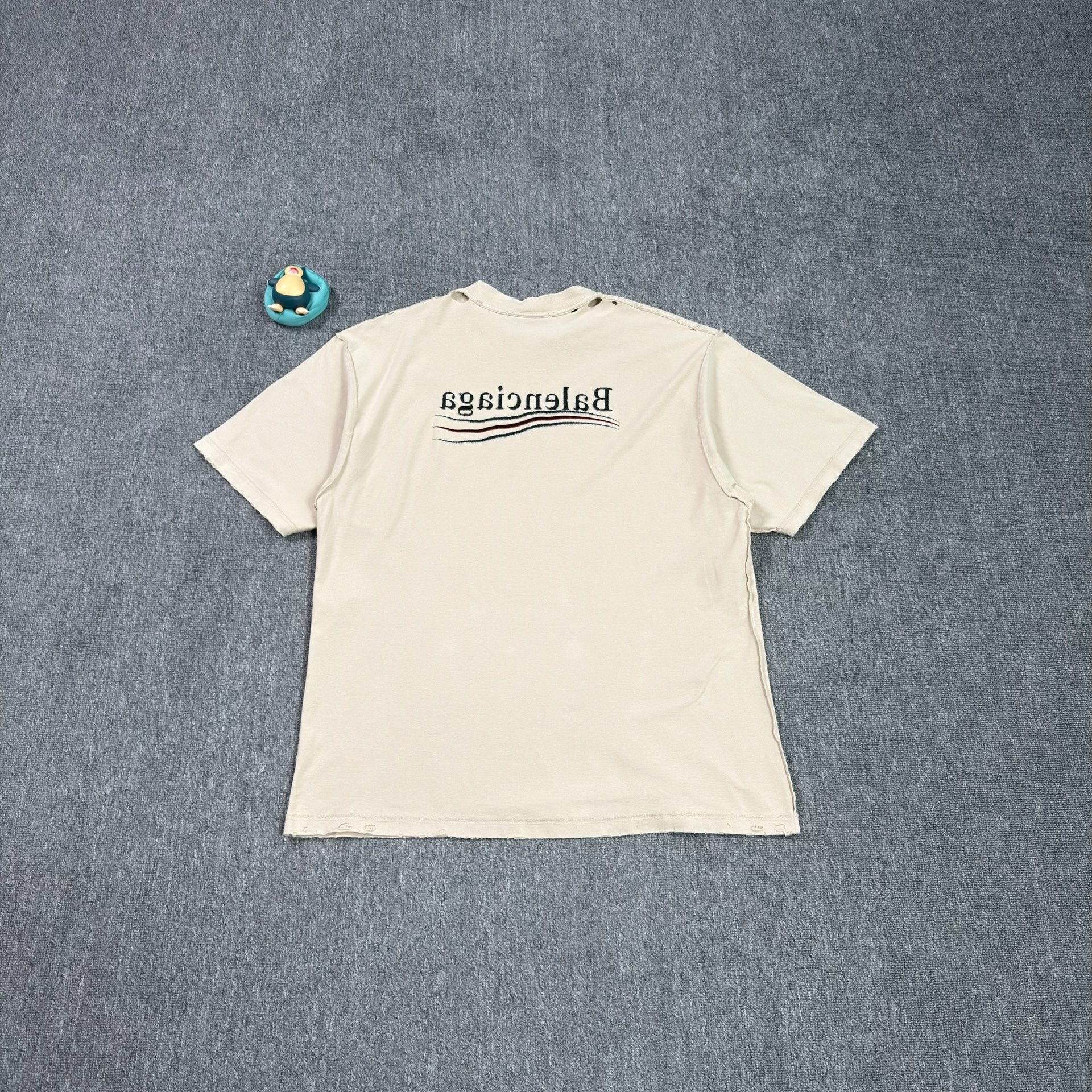 Balenciaga Beige Embroidered Distressed T-Shirt — front