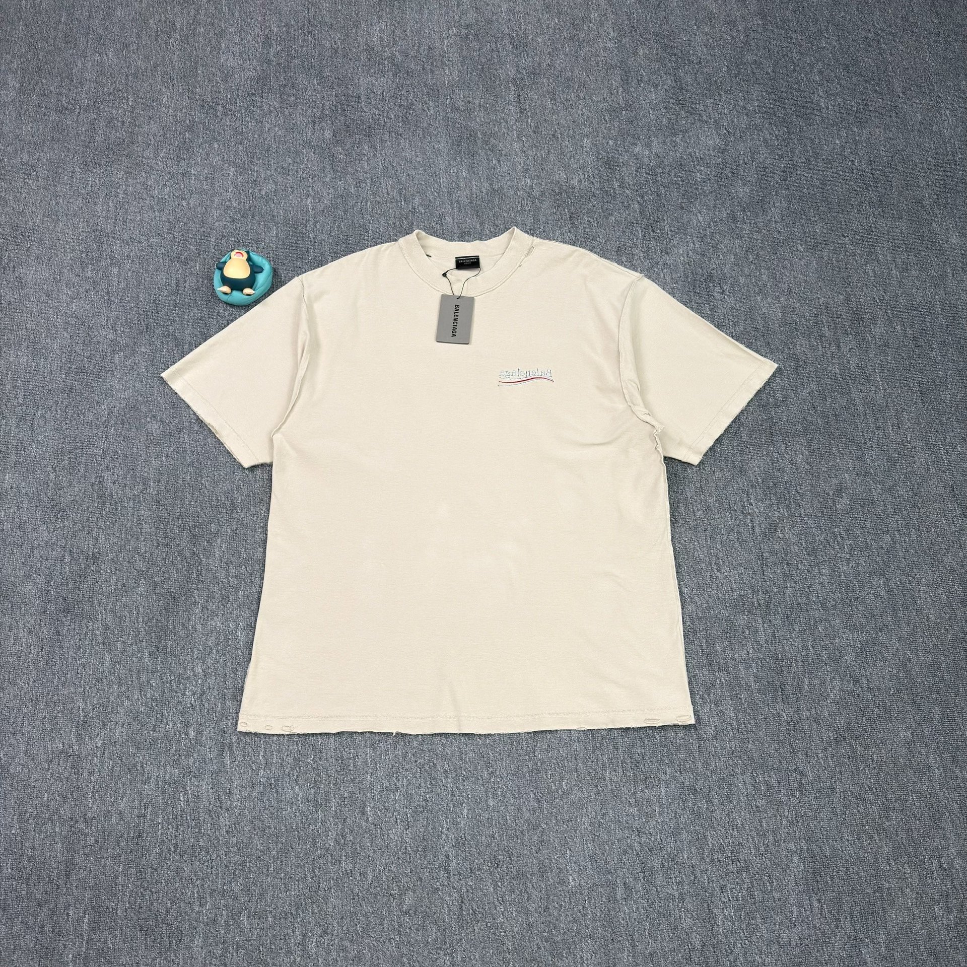 Balenciaga Beige Embroidered Distressed T-Shirt