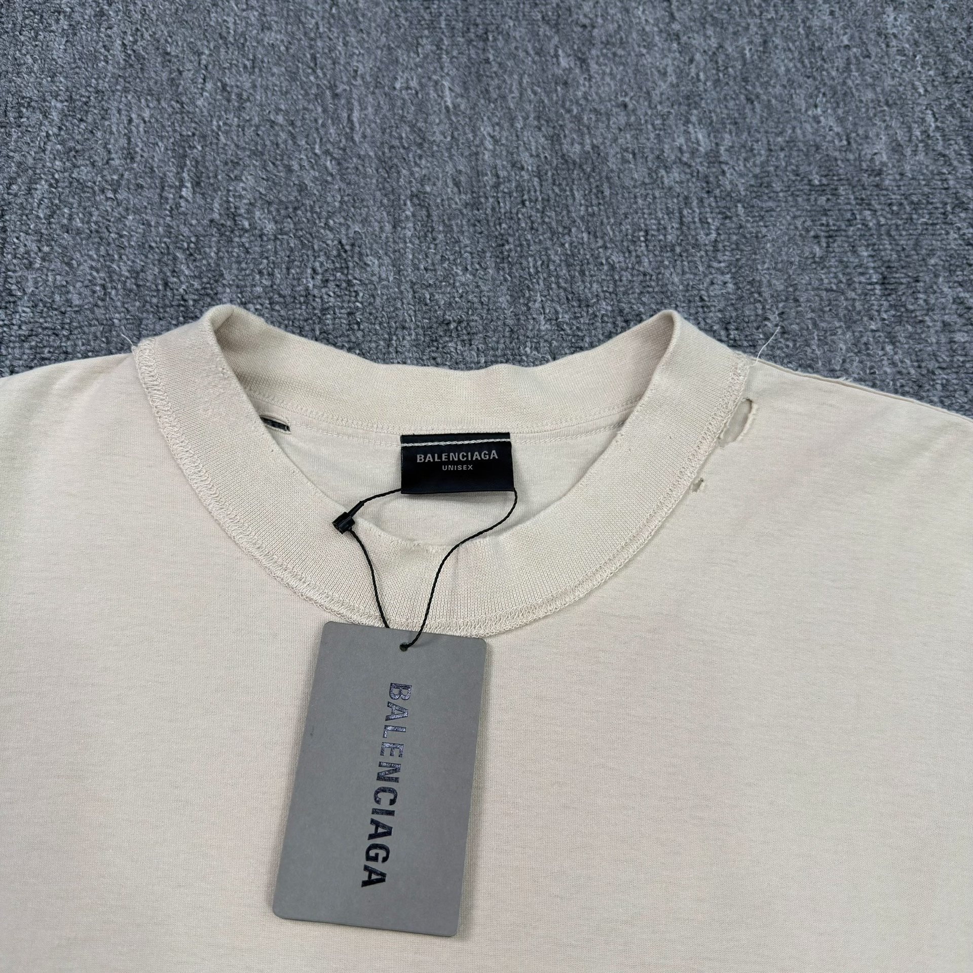 Balenciaga Beige Embroidered Distressed T-Shirt — detail