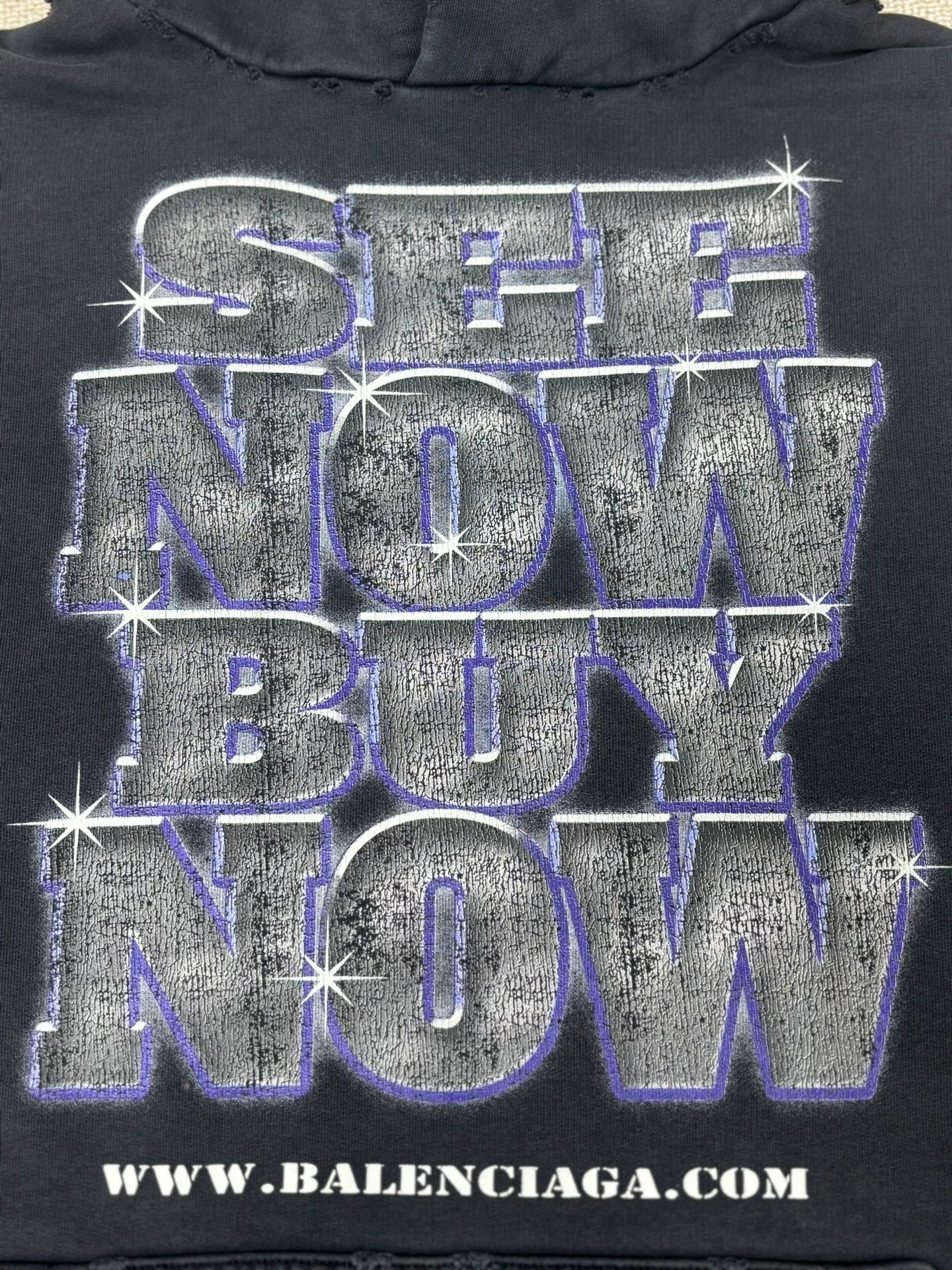 Balenciaga See Now Buy Now Distressed Hoodie — detail