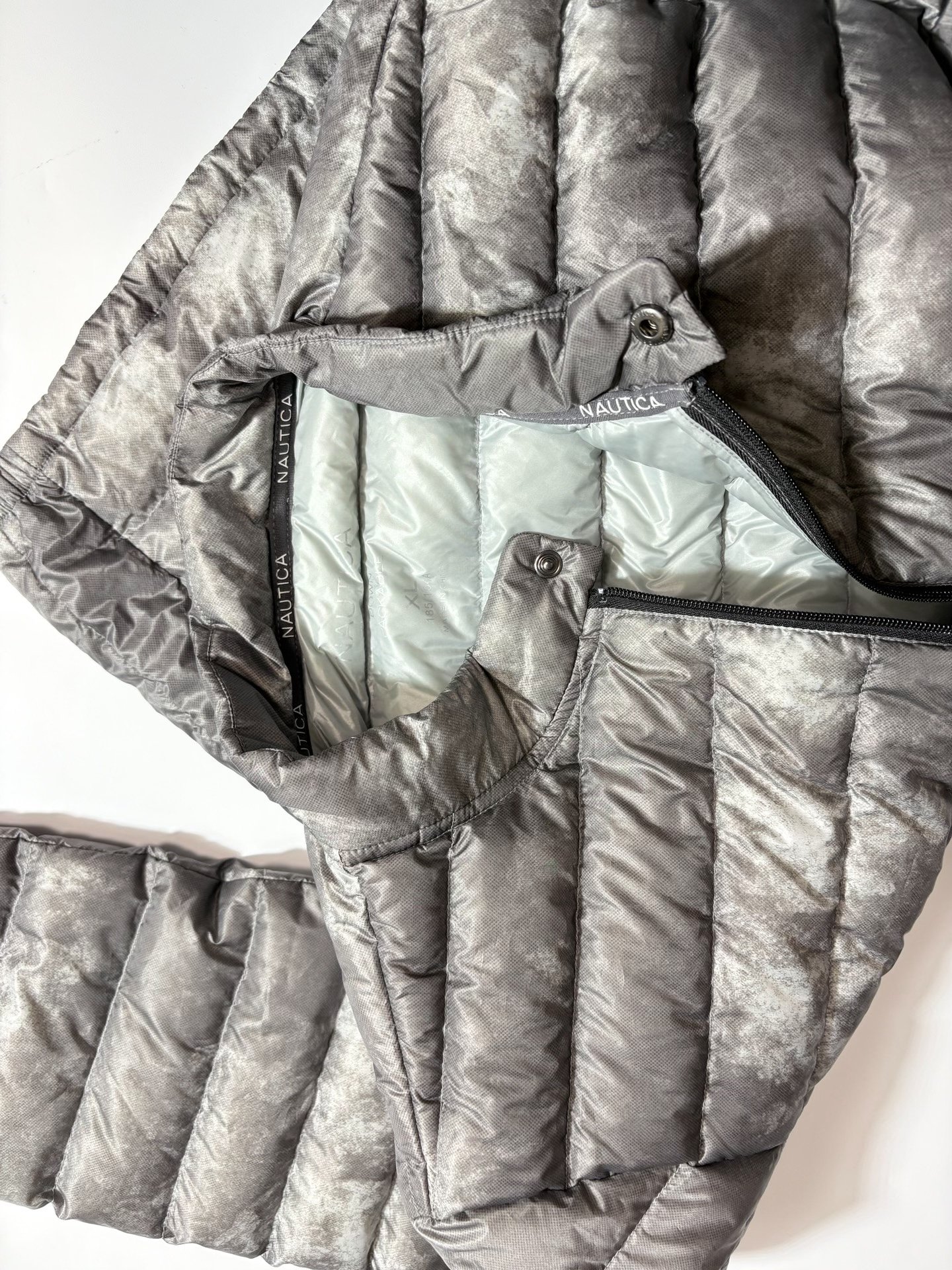 Nautica Metallic Gray Tie-Dye Puffer — detail
