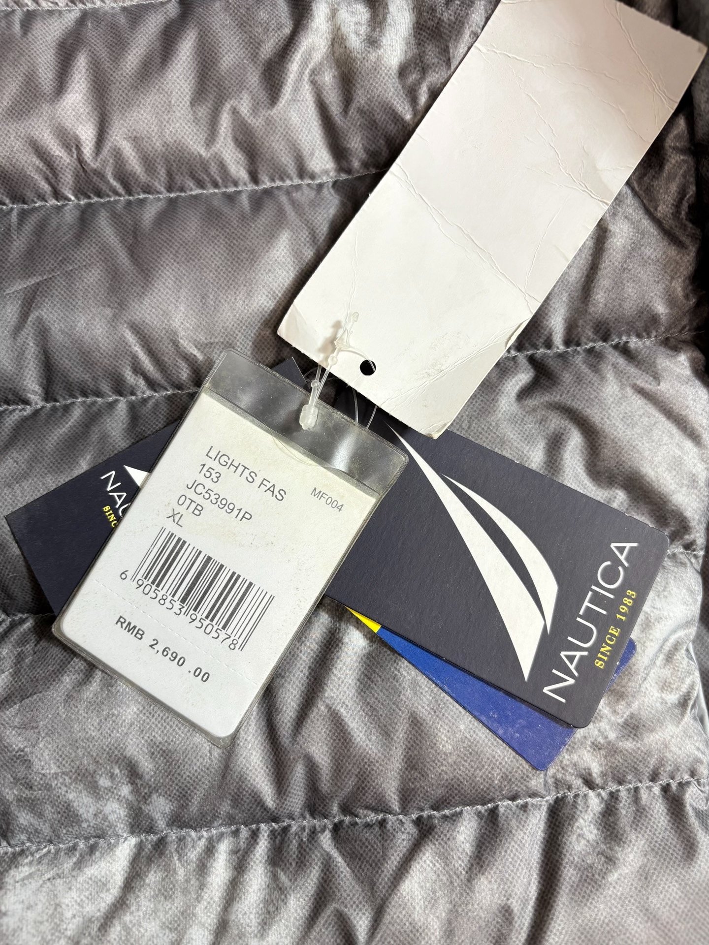 Nautica Metallic Gray Tie-Dye Puffer — label