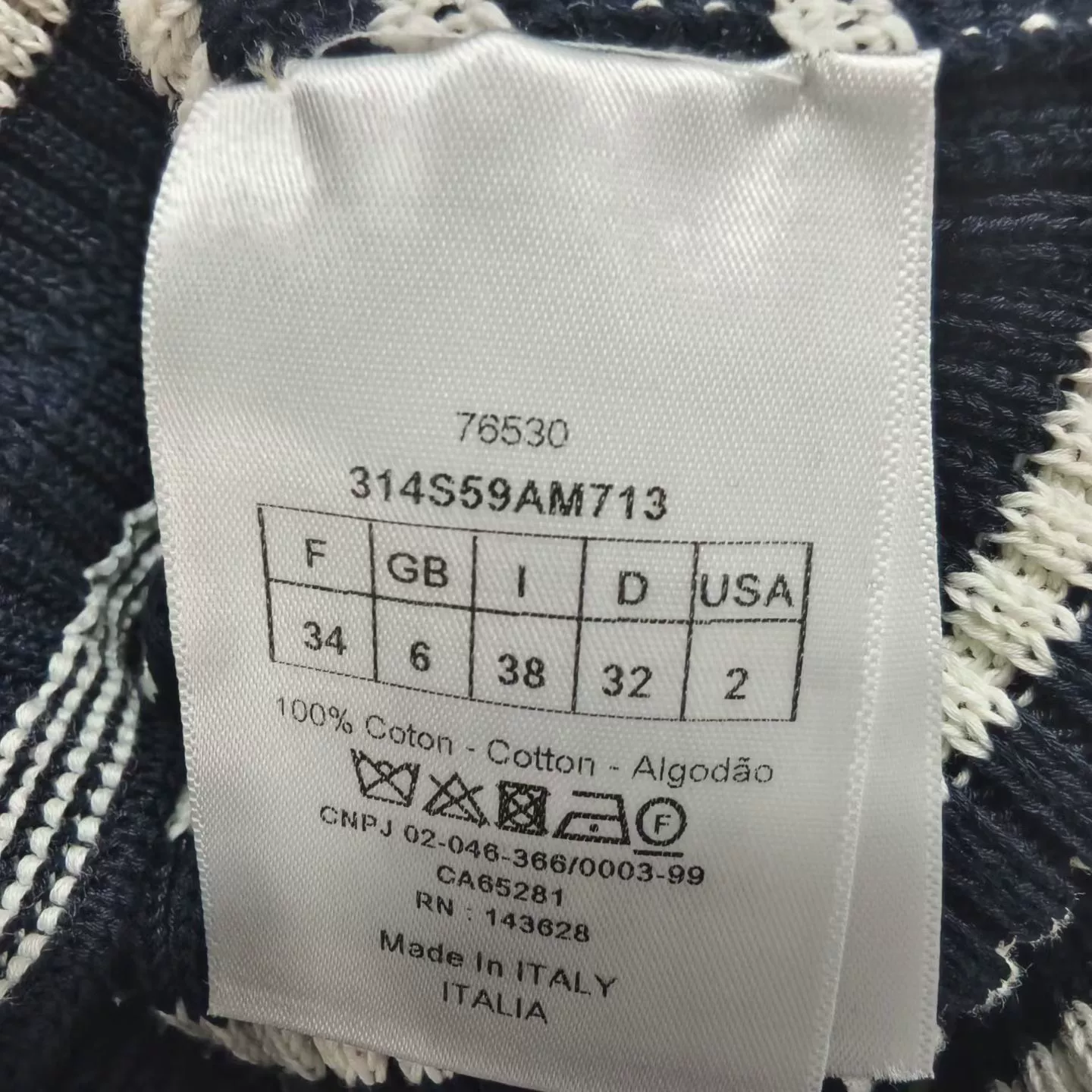 Christian Dior Navy Striped Star Sweater — label