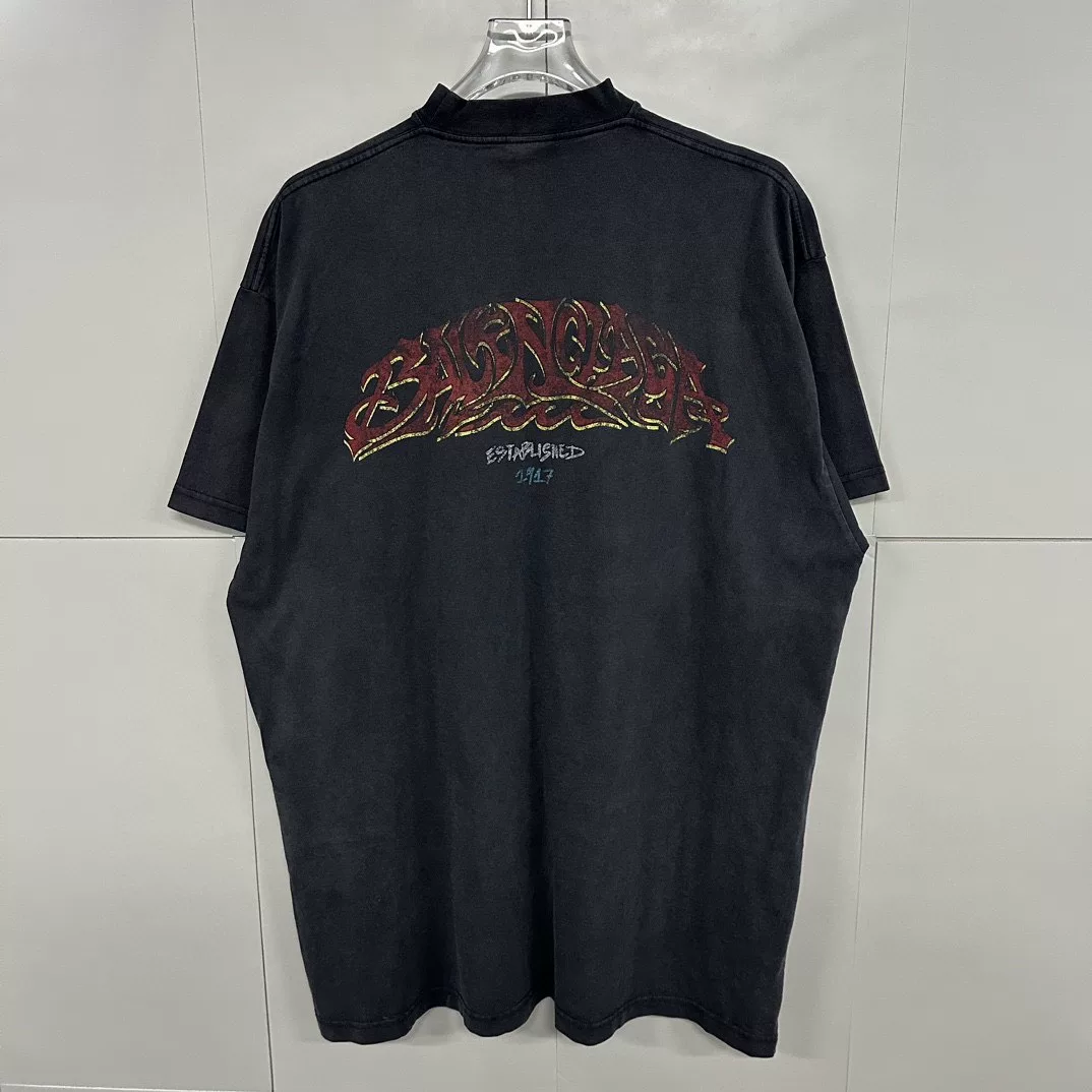 Balenciaga Sanskrit Flame Washed Distressed Tee — back