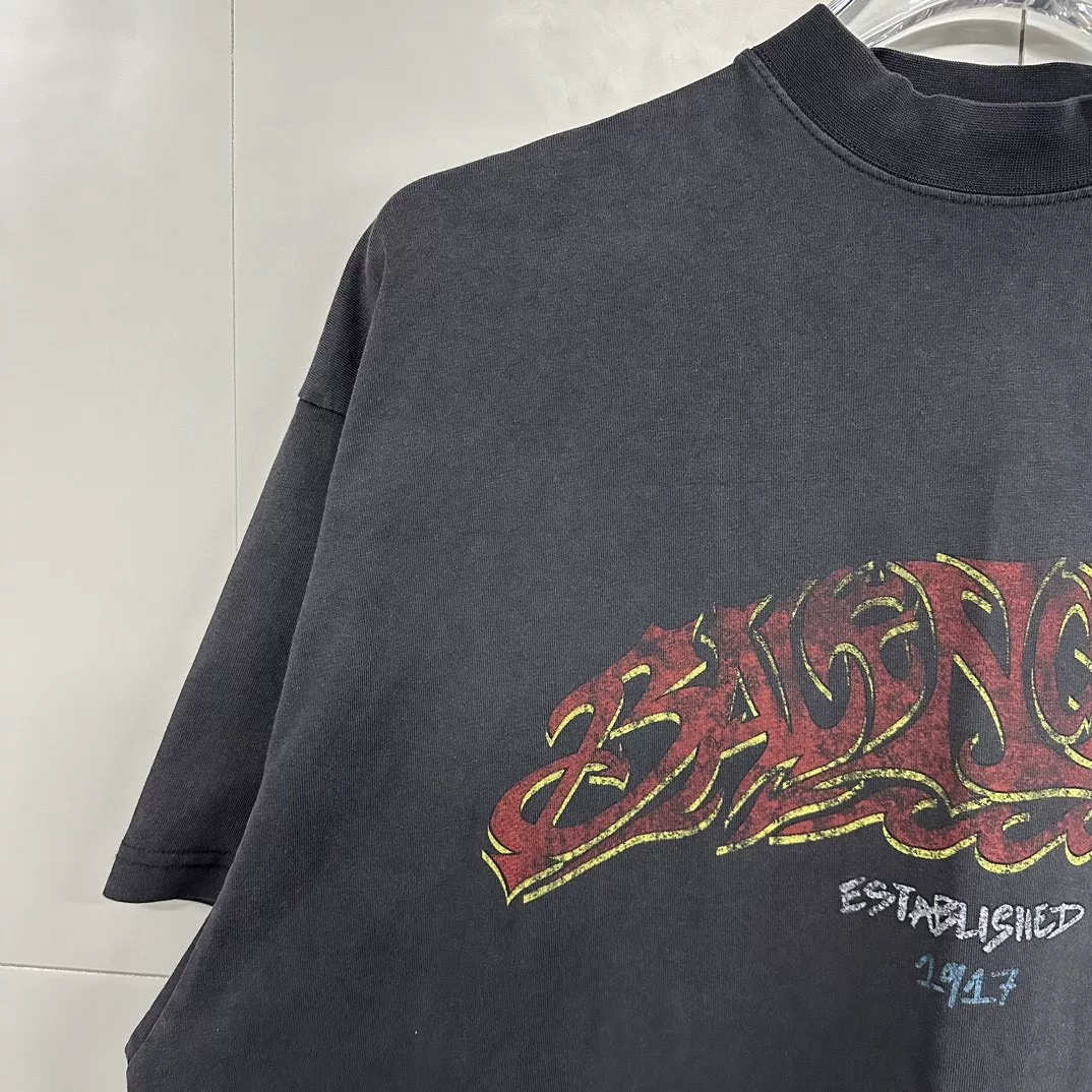 Balenciaga Sanskrit Flame Washed Distressed Tee — detail