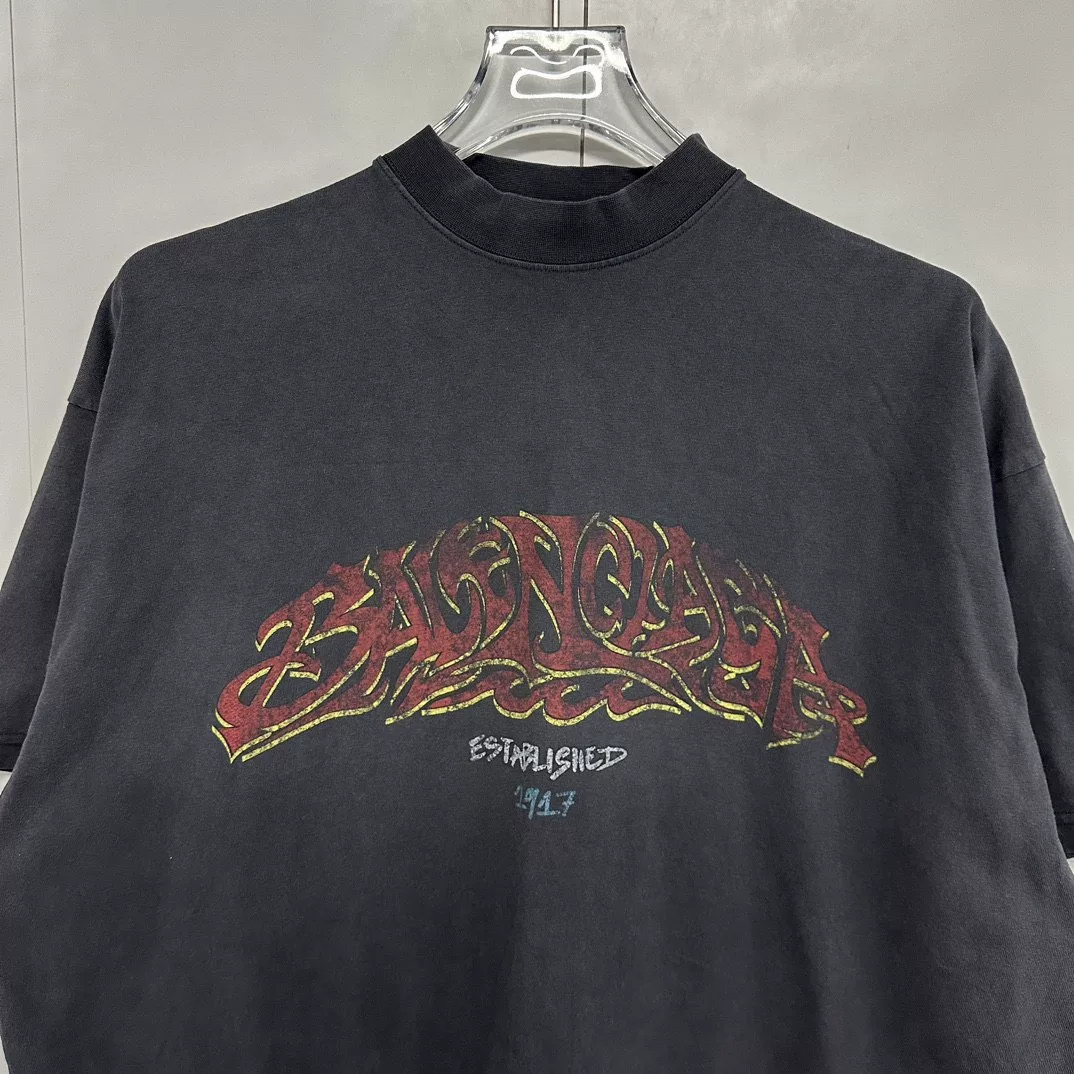 Balenciaga Sanskrit Flame Washed Distressed Tee — front