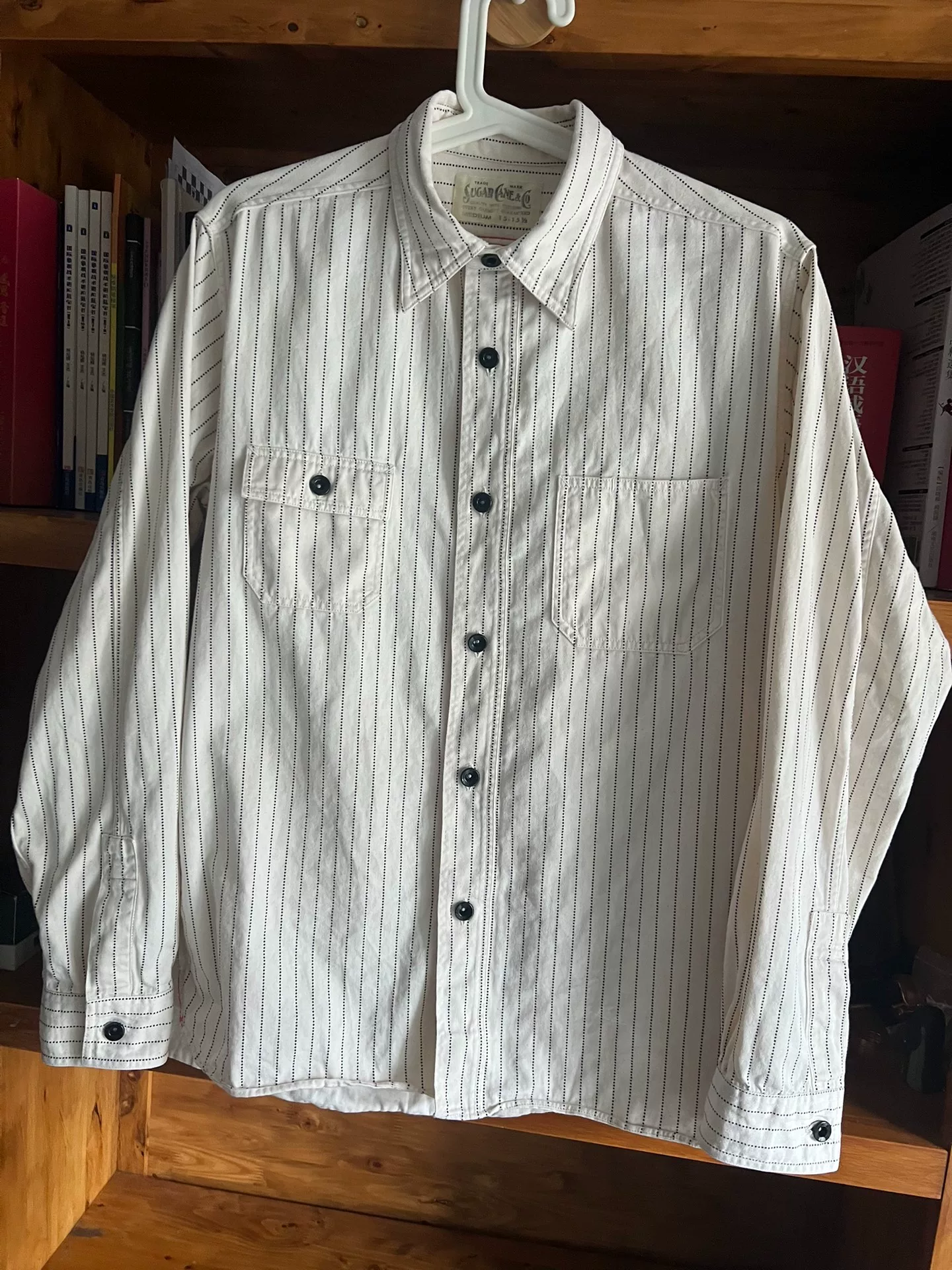 Sugar Cane White Wabash Work Shirt — detail