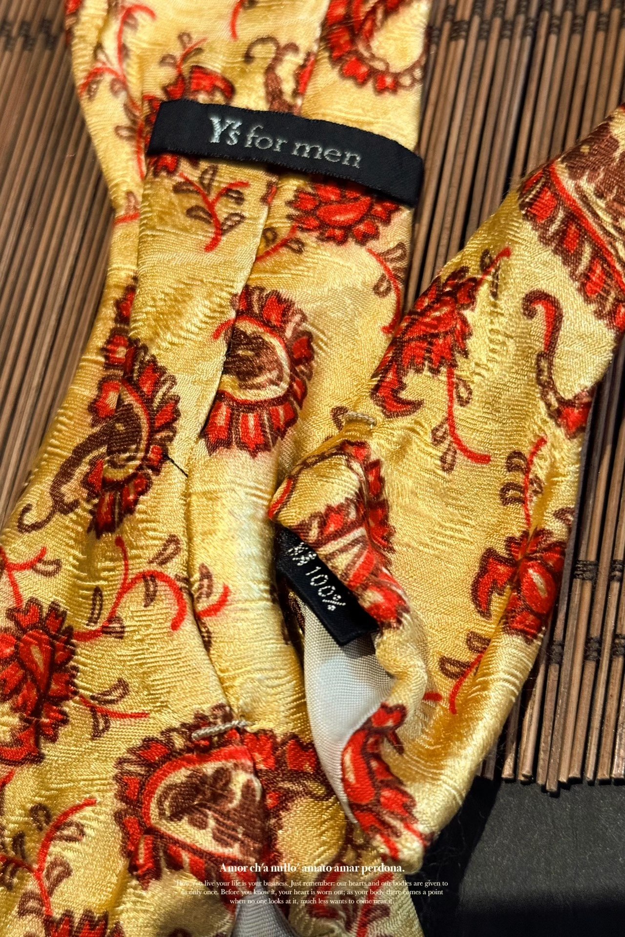 Yohji Yamamoto 90s Silk Paisley Tie — label