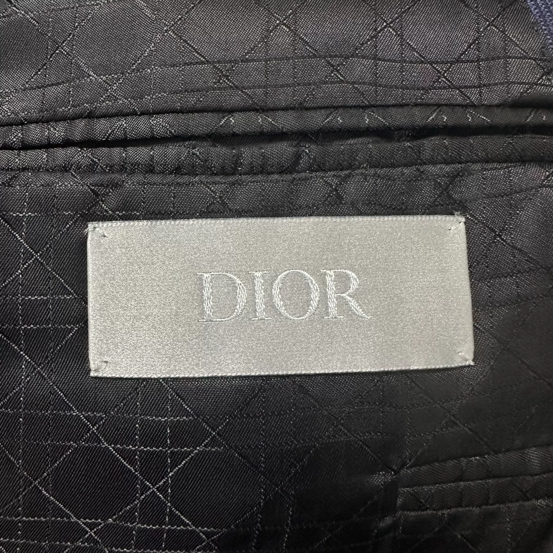 Dior Dark Blue Checkered Double-Breasted Blazer — label