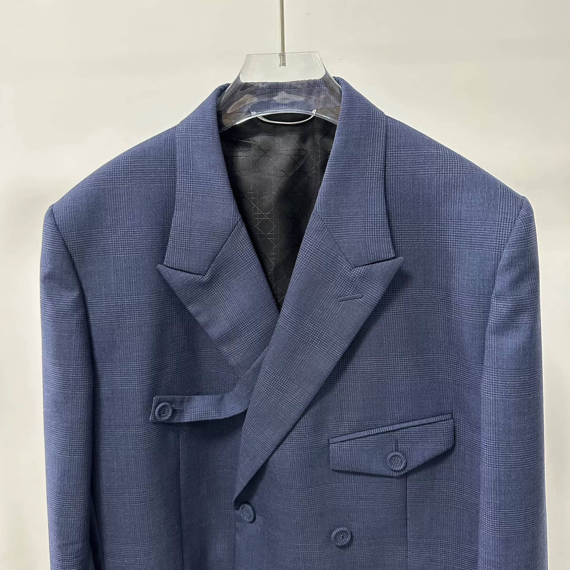 Dior Dark Blue Checkered Double-Breasted Blazer — front