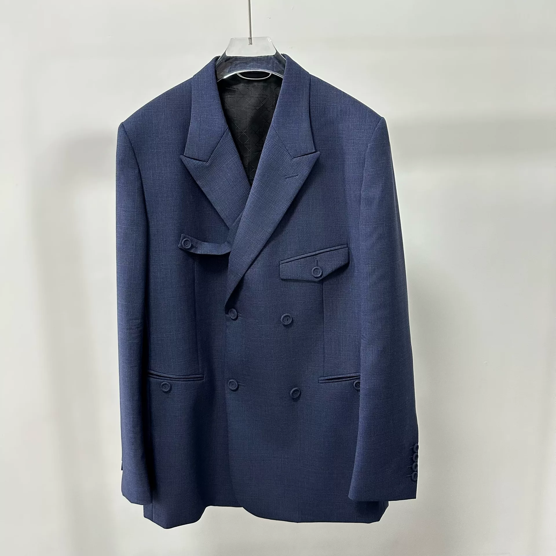 Dior Dark Blue Checkered Double-Breasted Blazer