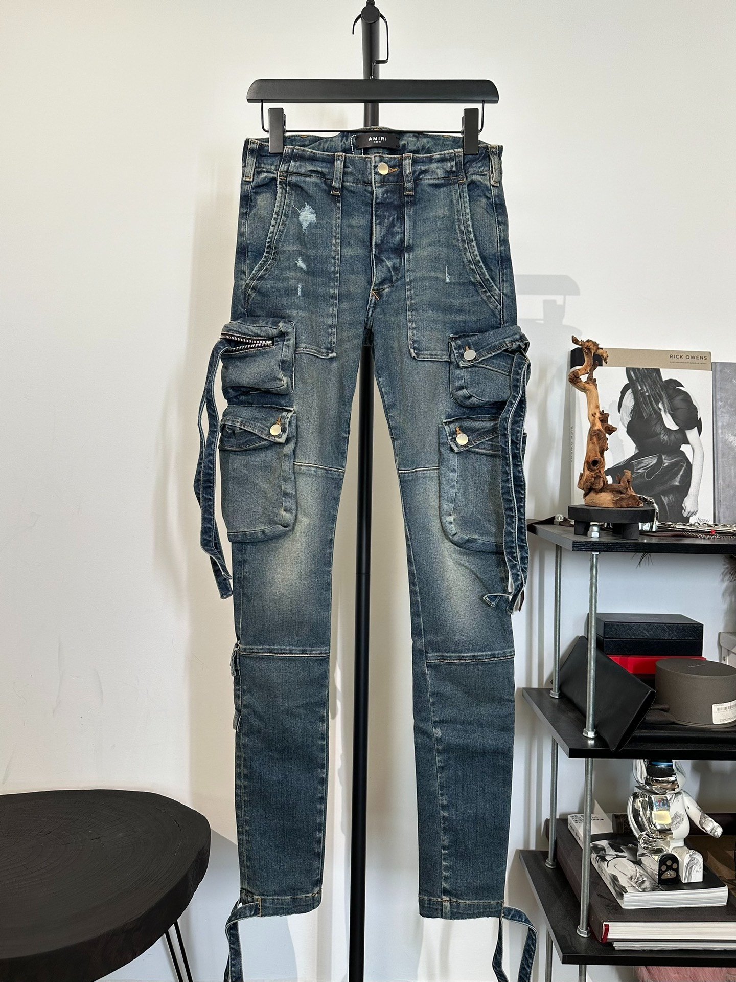 Amiri Blue Cargo Jeans with Ribbons