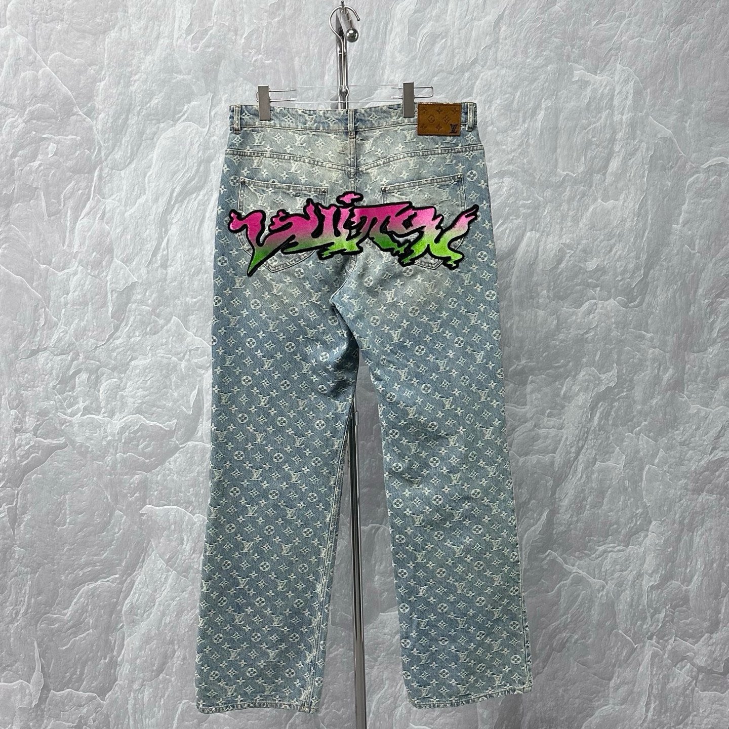 Louis Vuitton Pharrell Flocked Embroidery Monogram Denim Pants — back