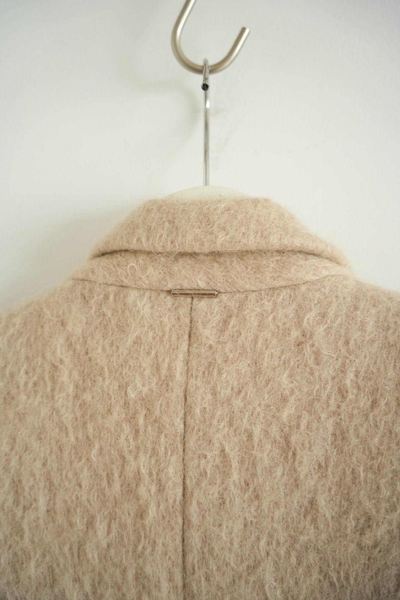 System Asymmetrical Double-Breasted Mohair Coat — label