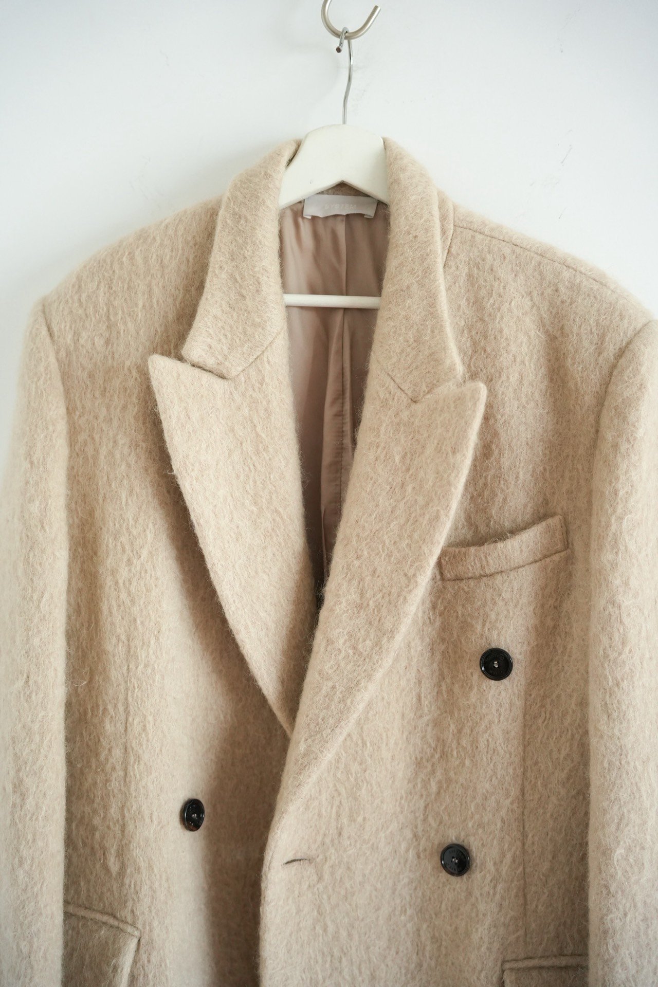 System Asymmetrical Double-Breasted Mohair Coat — detail